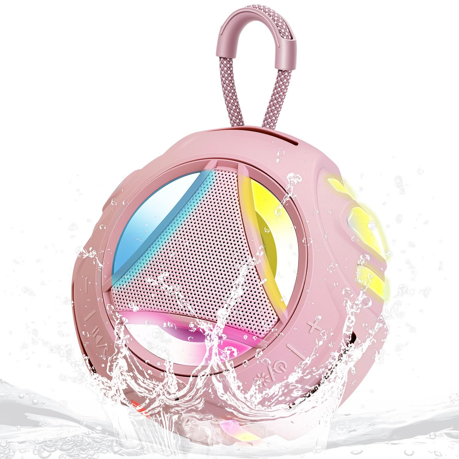 Portable Bluetooth Speaker, IPX7 Waterproof Wireless Outdoor Speakers, Mini Shower Speaker, Floating, Built-in Mic, 24H Playtime with LED Lights,Loud HD Sound, Powerful Bass, Gifts for Unisex - Pink