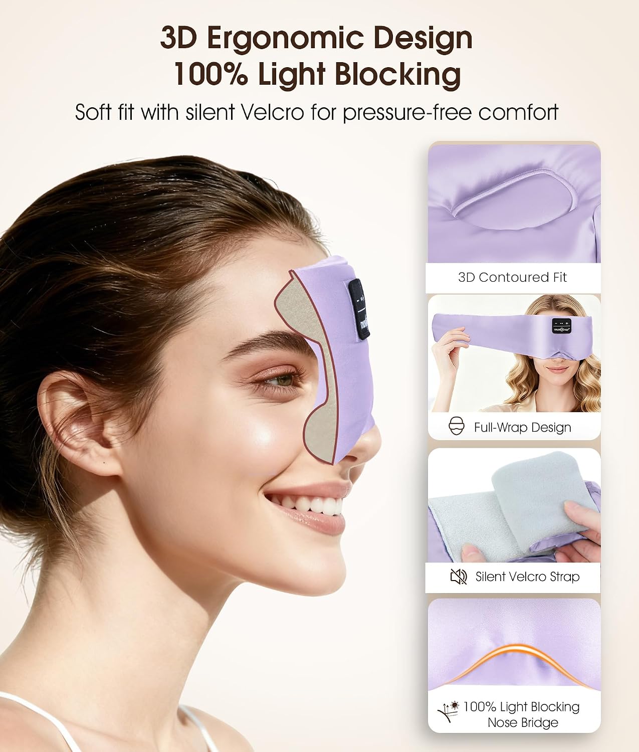  3D Mulberry Silk Sleep Mask Bluetooth 5.4 Headphones Full Coverage thumbnail