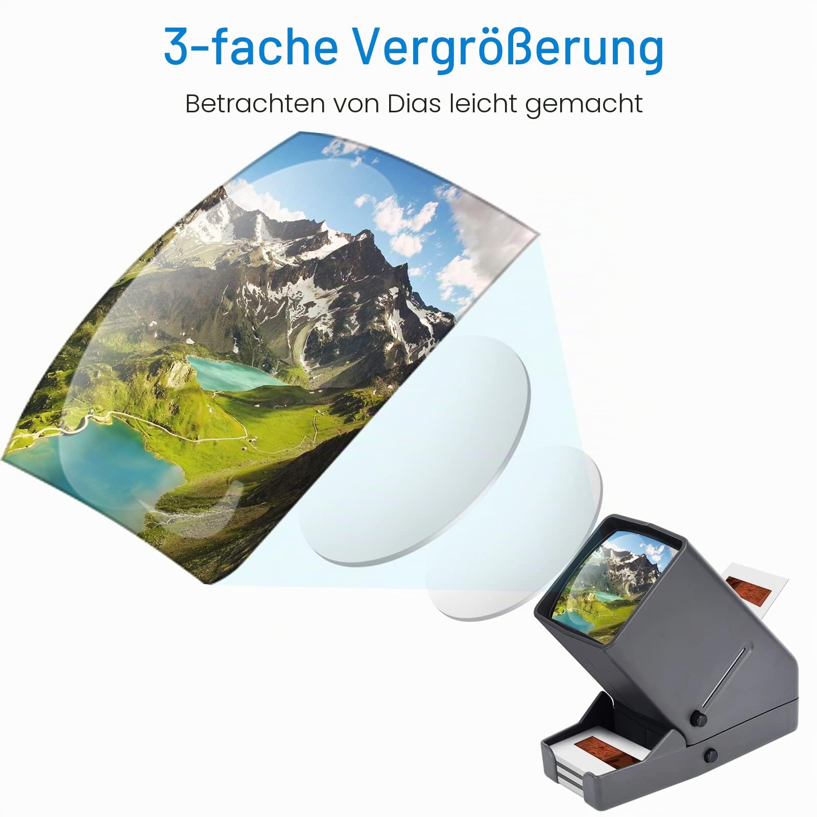 35mm Diaprojektor für Alte Dias - Diabetrachter 3-facher Vergrößerung und LED-Beleuchtetem Diaprojektor mit USB-Stromkabel Dia