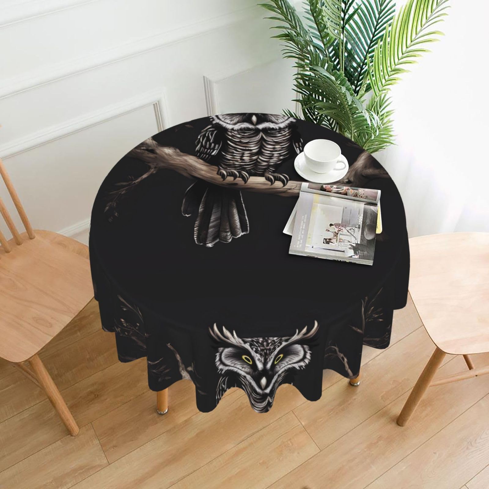 WHJSSF Late Night Owl Prints Round Decorative Table Throw 60 Inch – Waterproof Table Cover for Dining, Coffee Tables, and Outdoor Events