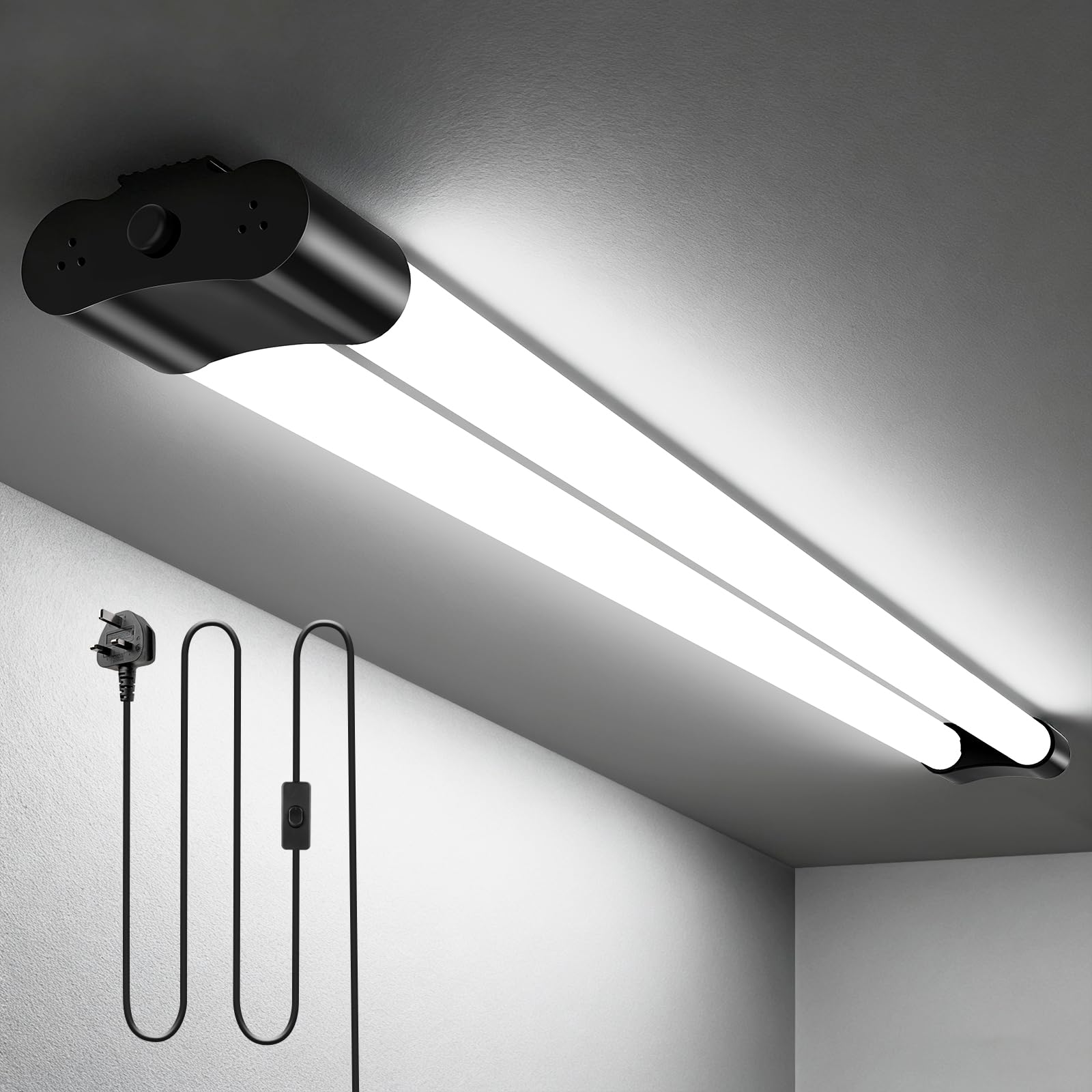 Ankishi 6500k Led Batten Light, 4FT, 40W Plug in Ceiling Light Led, 5000LM Workshop Lighting for Garage, Office, Bedroom, Living Room,Wall, Kitchen, Shed, Outdoor
