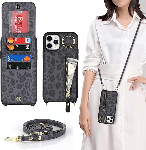 Jaorty Funda para iPhone 11 Pro para mujer con tarjetero, funda para iPhone 11 Pro con correa, fundas con cordón cruzado con ranuras para tarjetas
