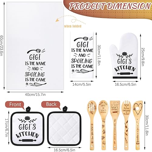 Miniatura 3 de Juego de 10 piezas de regalo de cocina Mimi que incluye delantal de cocina de algodón, manoplas de horno, soporte para ollas de bambú, espátula de