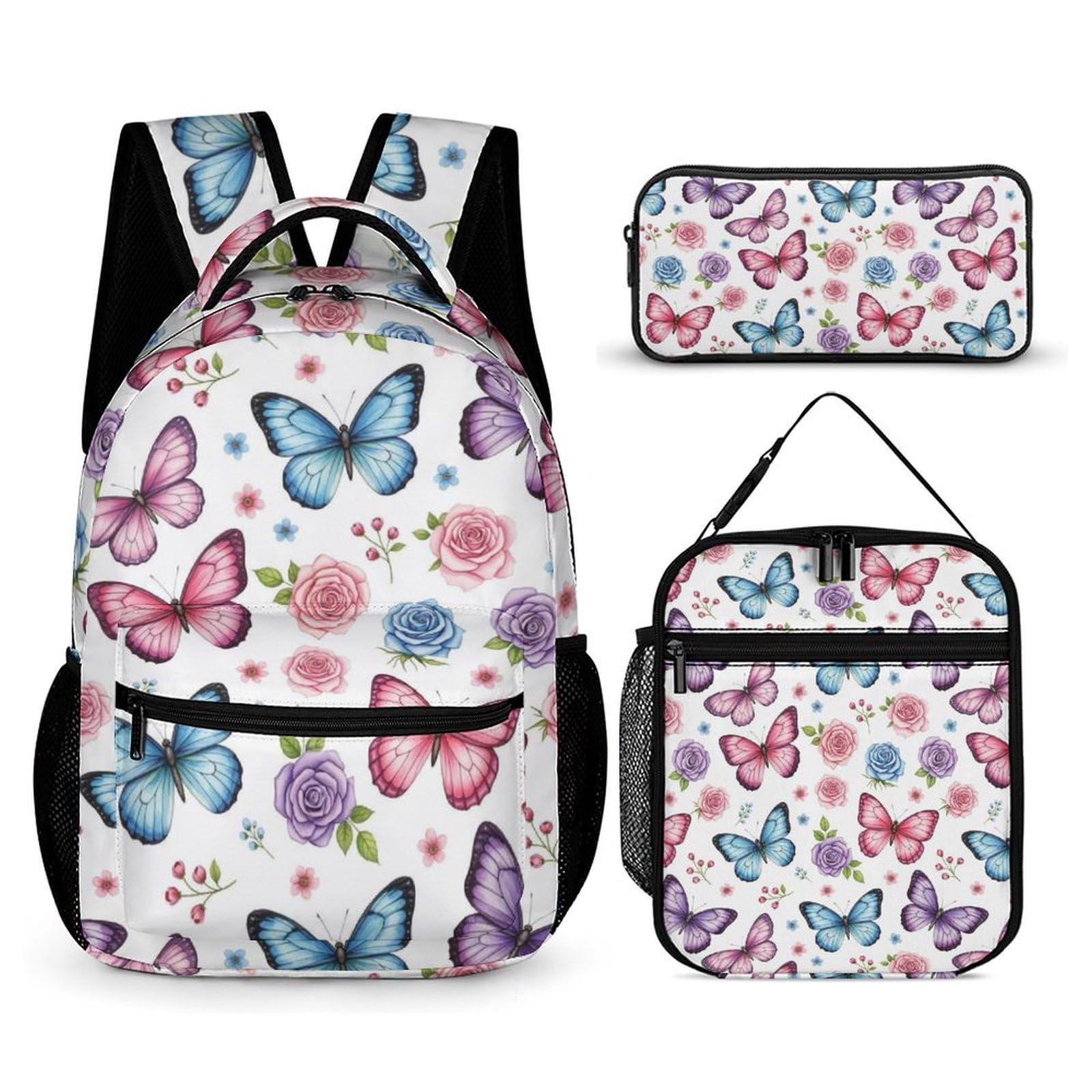 Sac à dos léger papillon (29) avec boîte à lunch, ensemble de sacs de rangement, sac de jour et cosmétiques