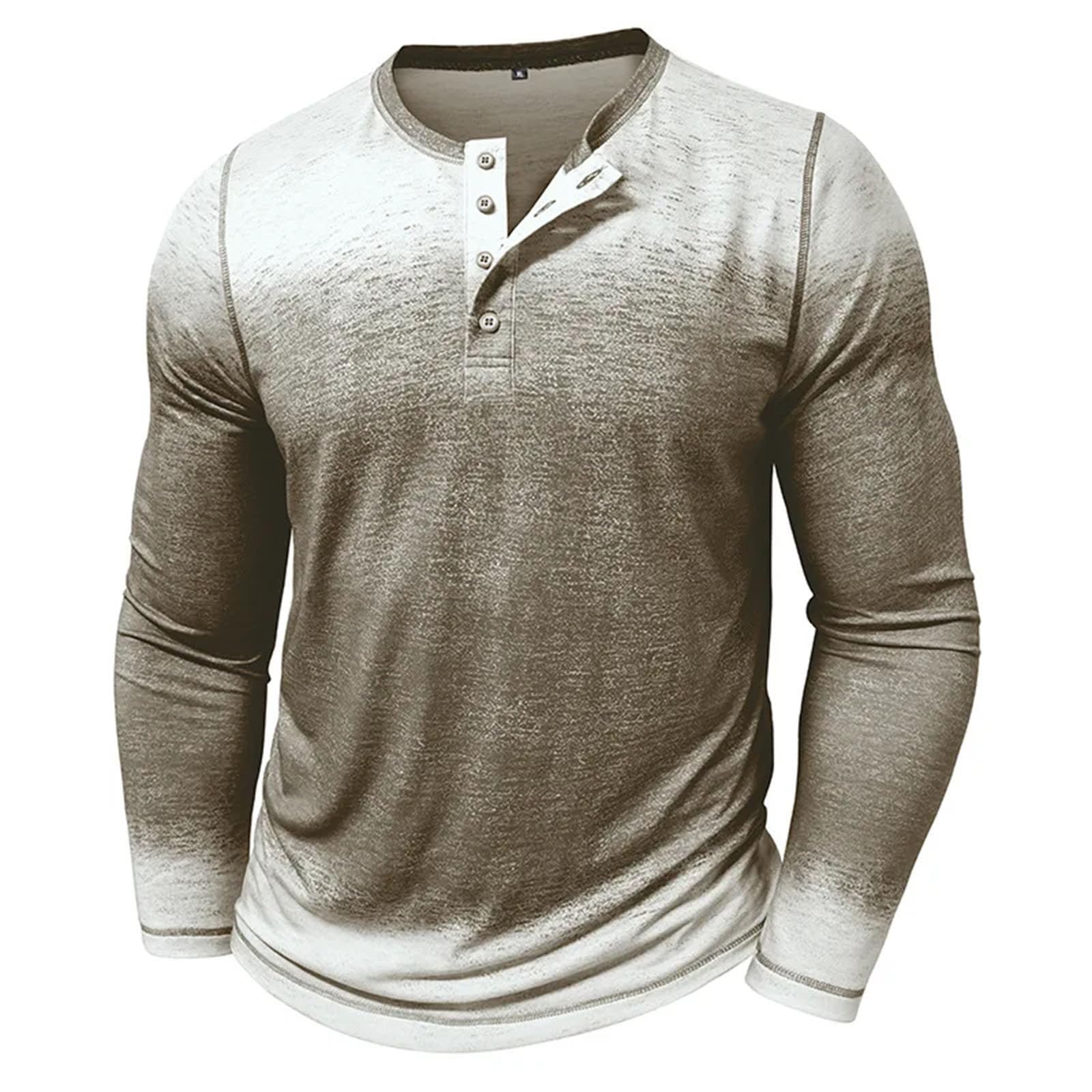 Maglietta da uomo con scollo rotondo retrò a tre bottoni, maniche lunghe, casual, traspirante, ampia e versatile