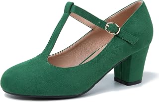 Women's Chunky Closed Toe Mid Block Heels Classic Mary Jane Work Pumps Comfortable Ankle Strap Buckle Round Toe Wedding Shoes,Women's T Strap Dress Shoes