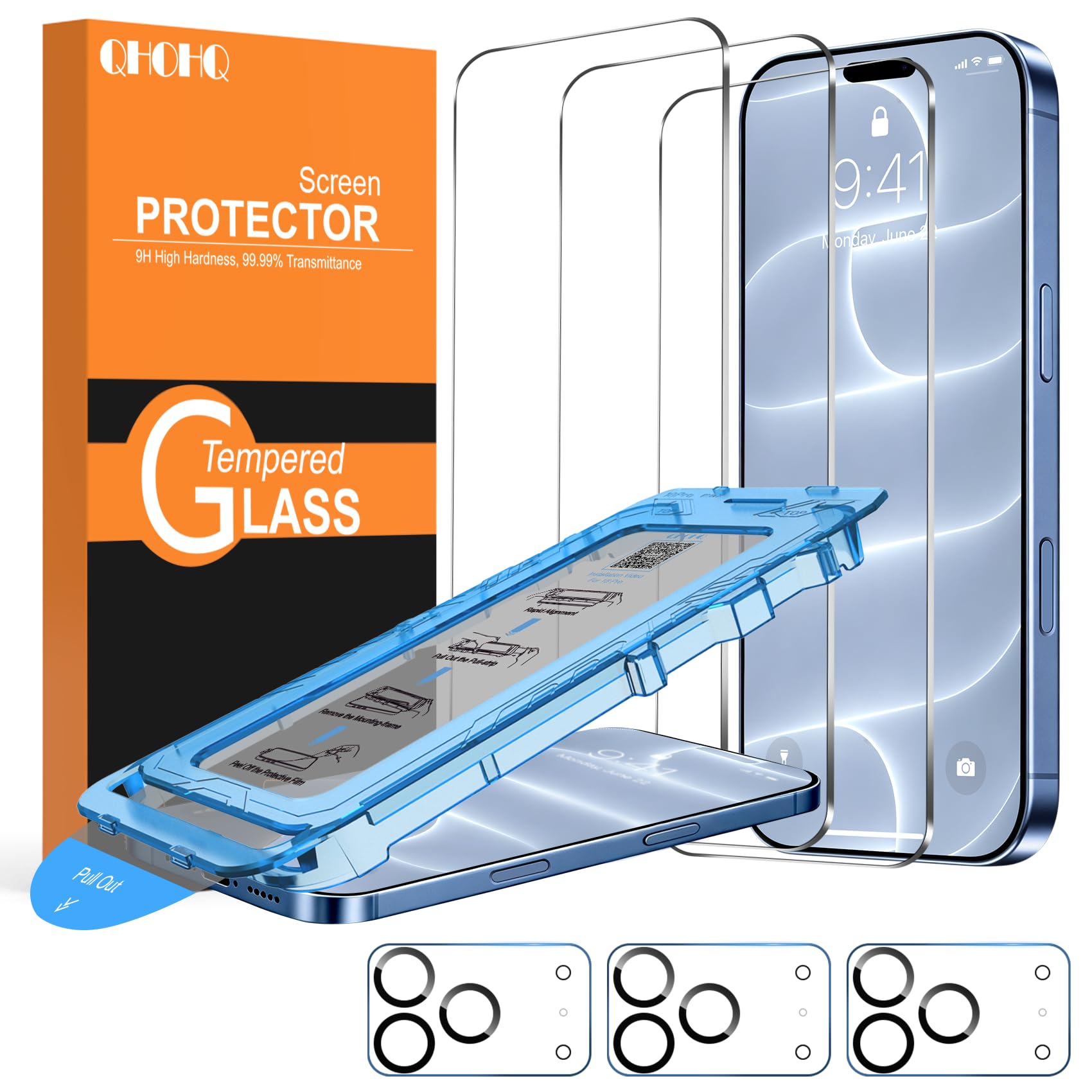 QHOHQ für iPhone 18 Pro für Panzerglas, 9H+ Schutzfolie, 3+3 Stück