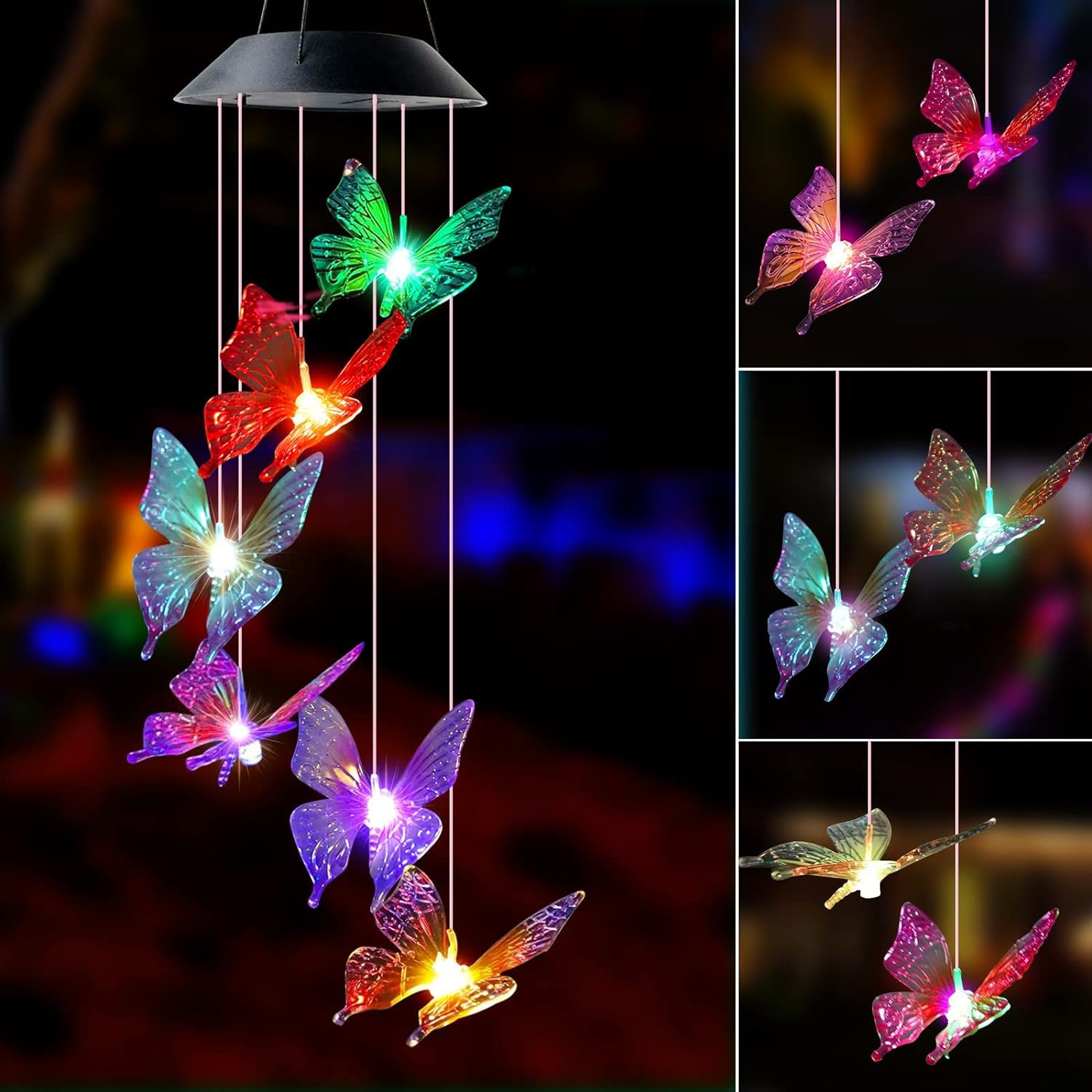 Photo 1 of Solar Lights Outdoor Wind Chimes for Garden Yard Patio Porch Decor Hanging Butterfly Decorations, Birthday Gardening Gifts for Women