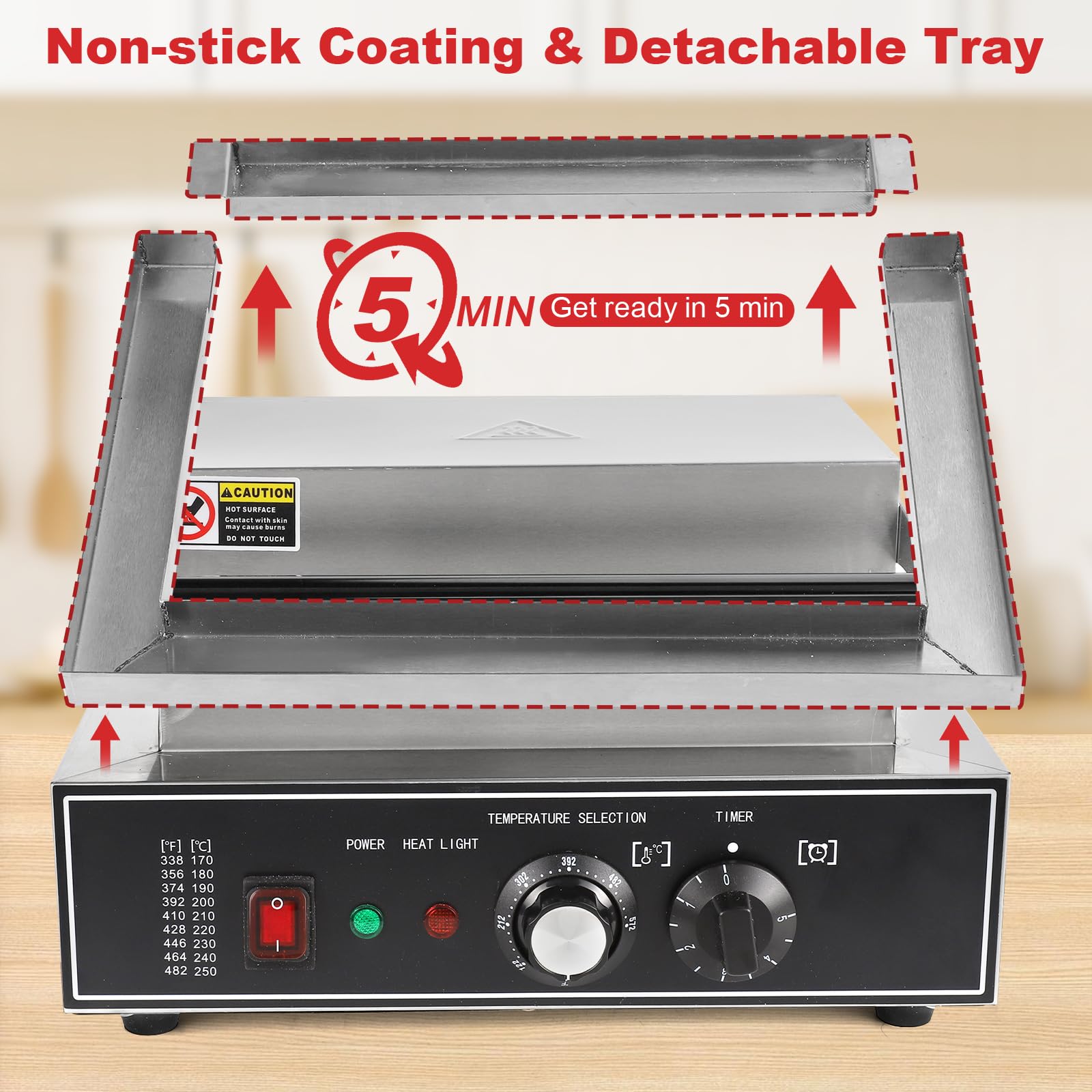 Máquina para hacer gofres de maíz comercial para perros, máquina para hacer gofres, 6 piezas, antiadherentes, de acero inoxidable, 0 a 250 ℃, control de temporizador de temperatura, 110 V