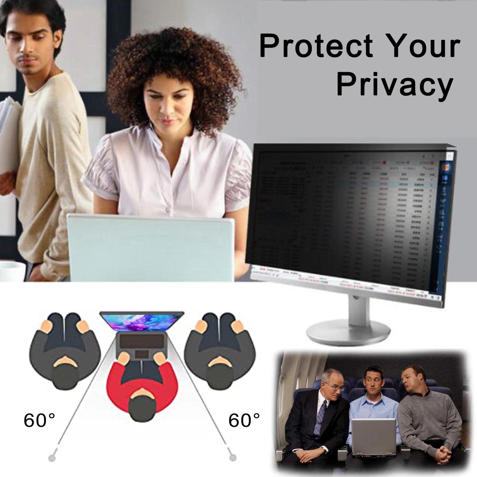Filtro de privacidad para pantalla de ordenador, Filtro de privacidad for ordenador, antideslumbrante, antiazul, protección ocular HD, antiarañazos, EasyHang, varios tamaños(20in/50cm)