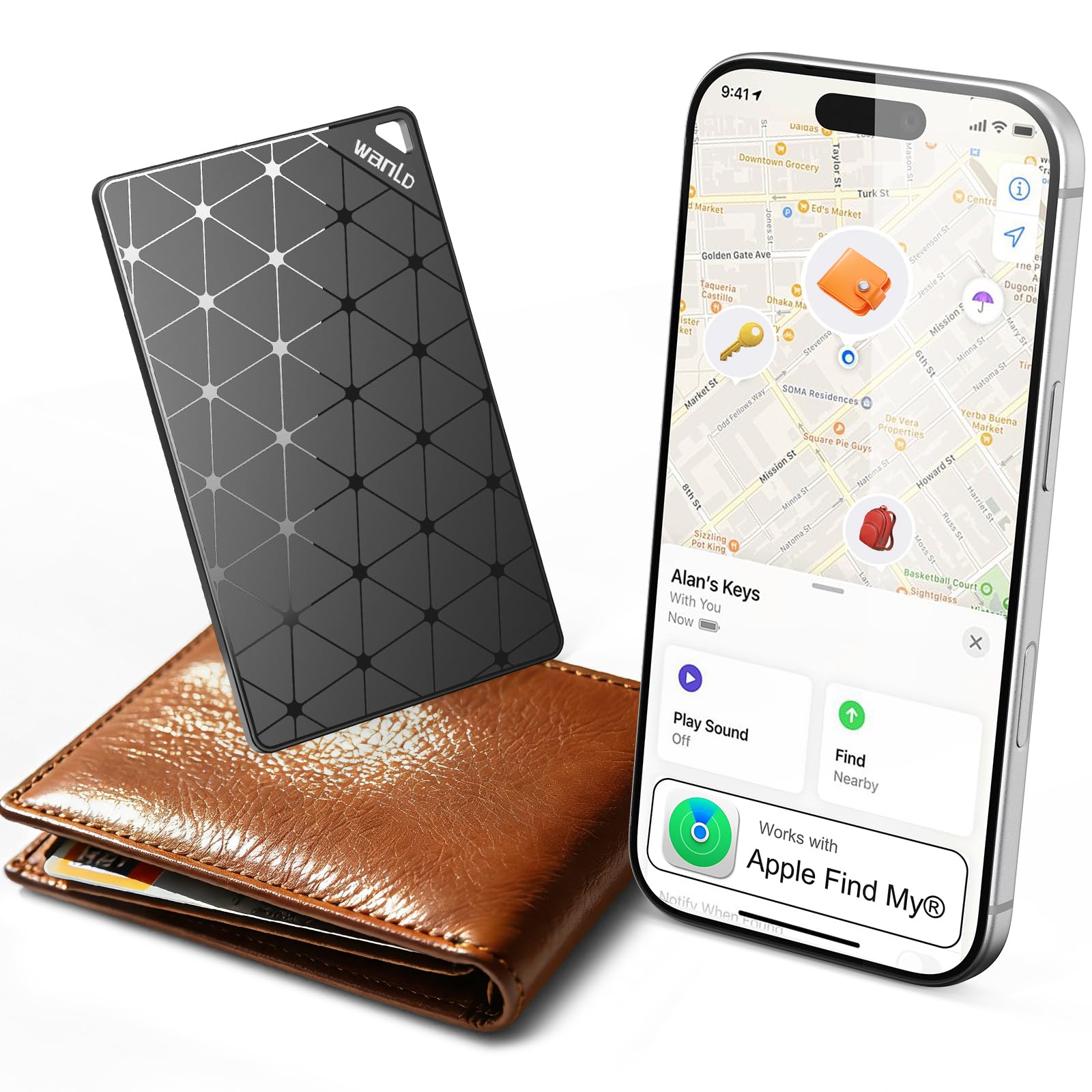 Wallet Tracker Card, [Apple MFi Certified] Ultra-Thin Item Finder Works with Apple Find My (iOS Only), Over 5-Year Battery Life, Slim Bluetooth Tracking Tag for Wallet, Luggage, Passport & Bags-Black