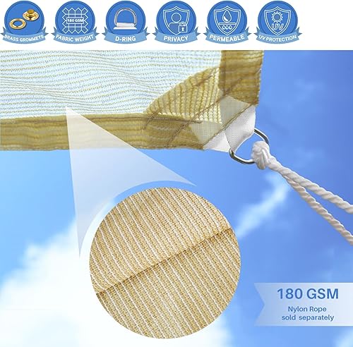 Miniatura 4 de E&K Sunrise - Toldo rectangular de 20 x 30 pies, con ojales de anillo en D, bloqueo UV, para pérgola, patio trasero, jardín, terraza (beige)