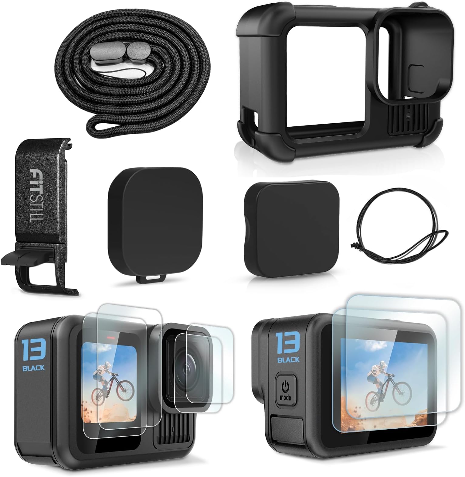 Silicone Sleeve Protective Case Only for Go Pro Hero 13 Black Standard Lens,Battery Side Cover&Screen Protectors& Lens Caps&Lanyard for Hero13 Accessories Kit