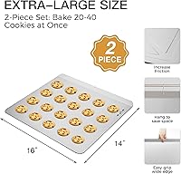 Vista 6 de HONGBAKE 2 piezas de bandeja plana grande para galletas sin bordes, bandeja para hornear aislada antiadherente, bandejas de horno comercial