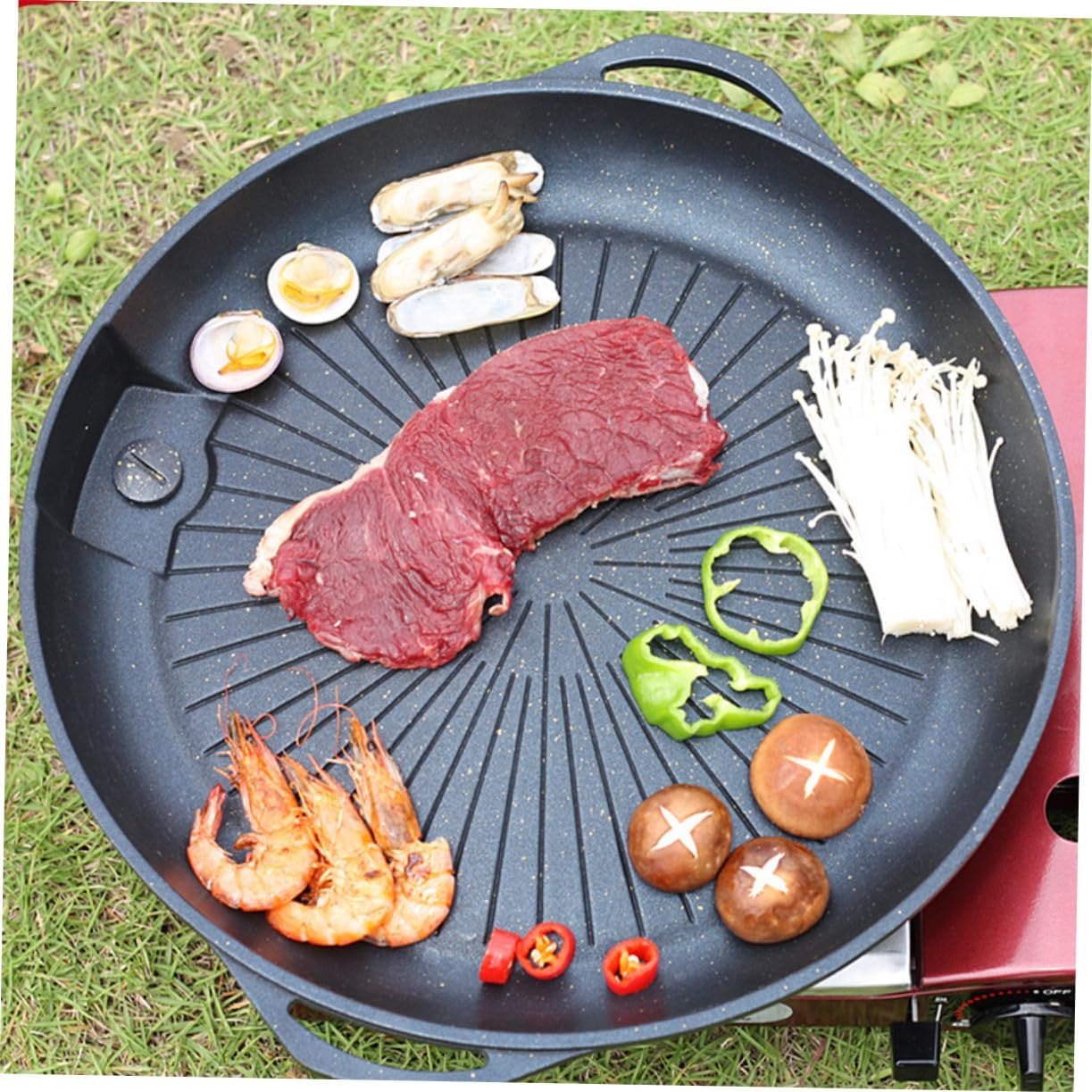 Kisangel Portable Barbecue Plate Grilling Tray Outdoor Bbq Tool Non-stick Plate Easy to Carry