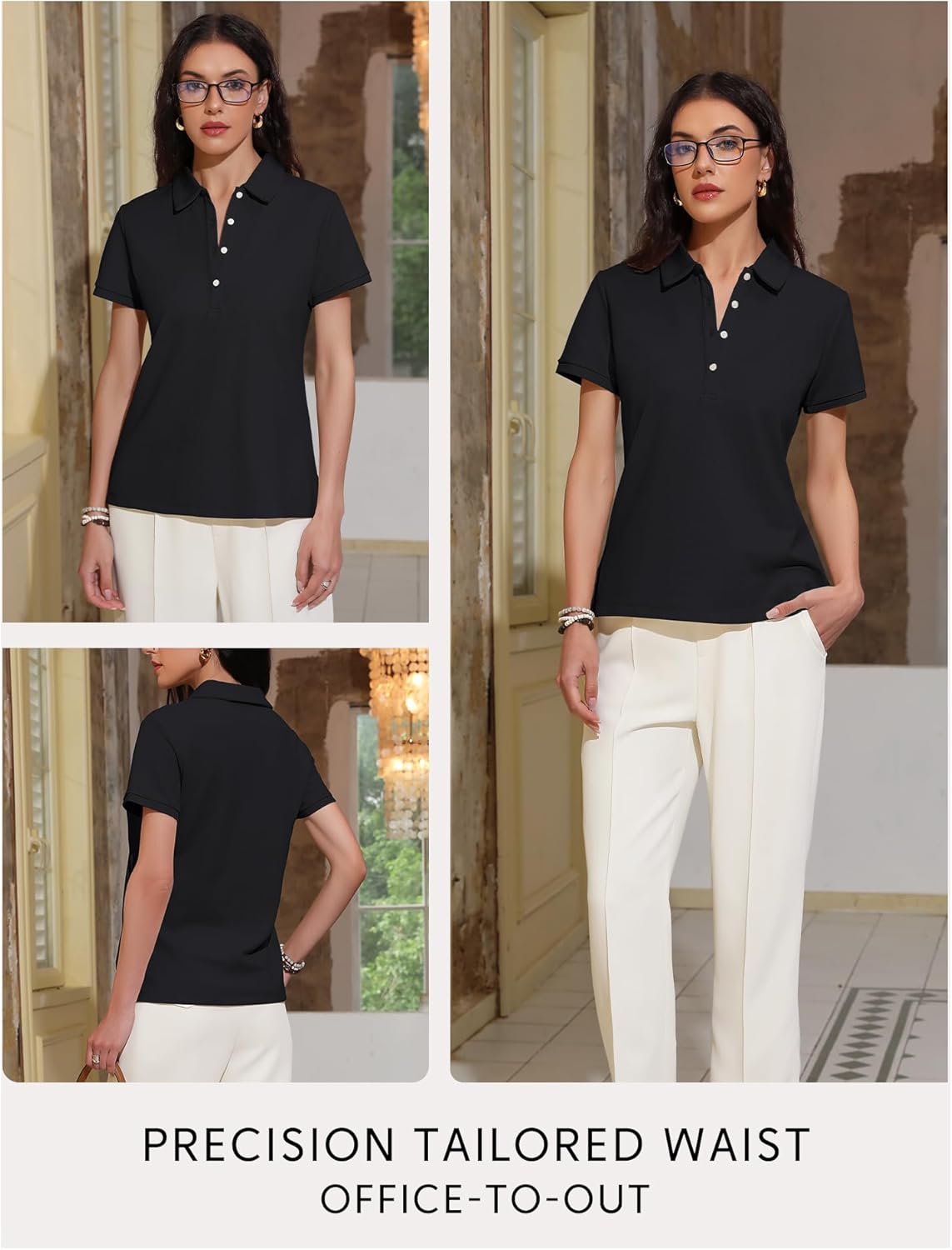 Womens Polo Shirts Summer Business Casual Work Tops Short Sleeve Button Down Collared V Neck Golf Blouse T-Shirt - Image 5