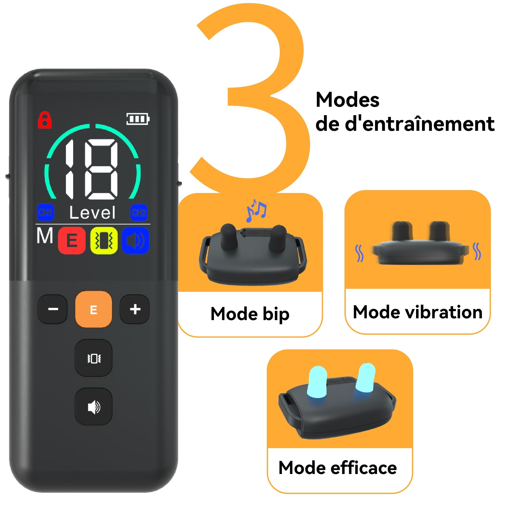 Meloive Collier de Dressage pour Chien, Portée 3500 Mètres, 3 Modes Vibration/Choc/Son, Rechargeable