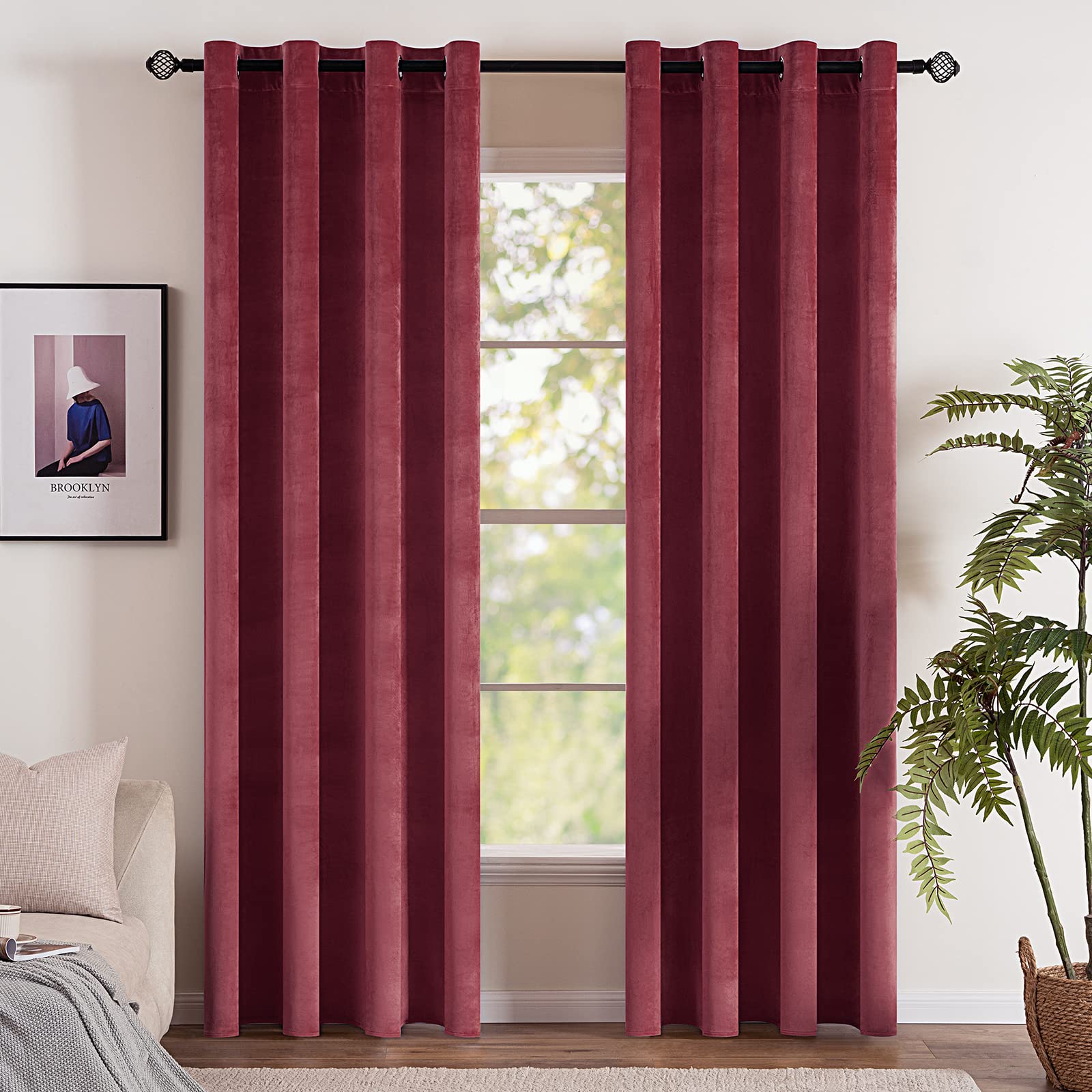 EMEMA Cortinas Opacas Terciopelo para Ventana Cortina Cortina Aislantes Termicas Super Suave Grueso Anti-Ruido para Salón Habitación Dormitorio Comedor 2 Piezas 140 x 245 cm Rojo