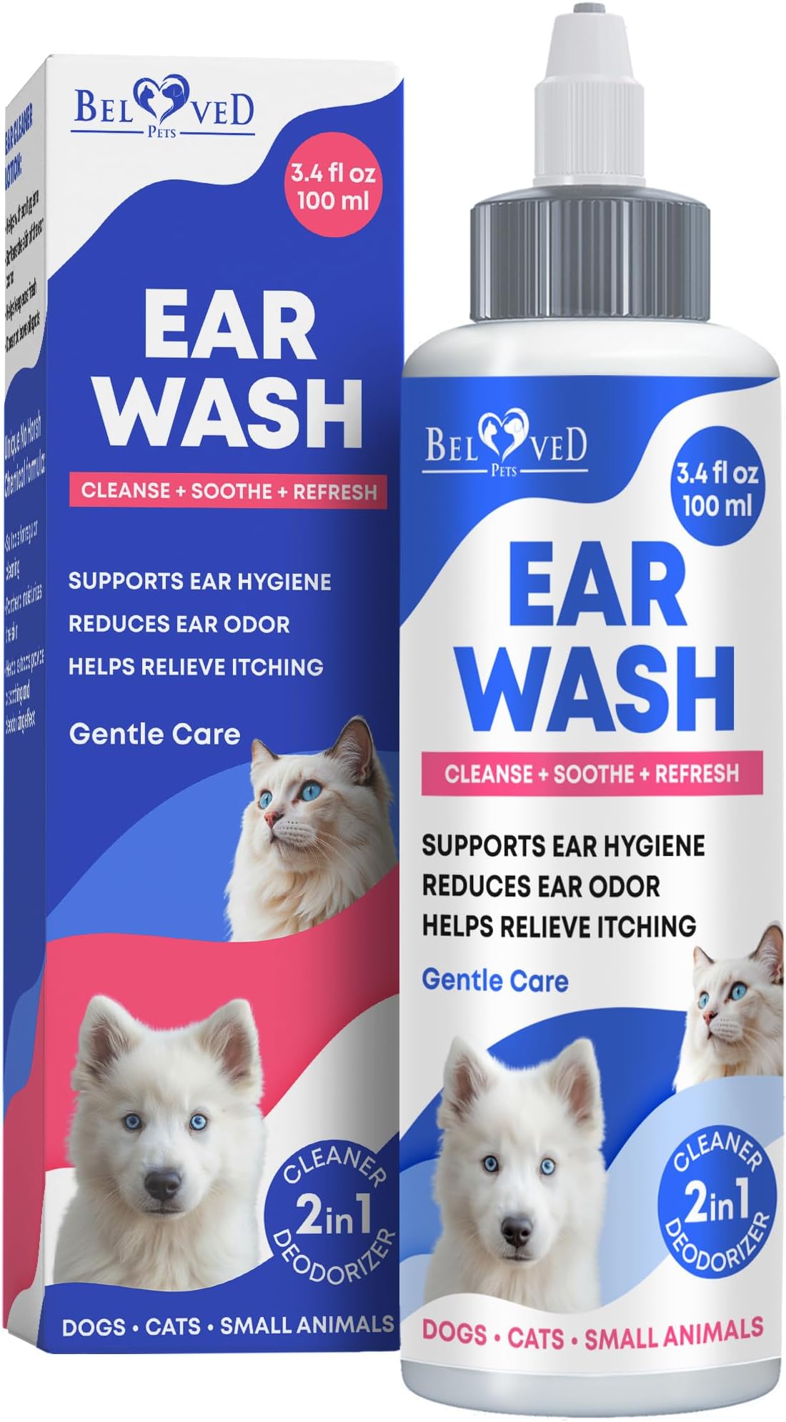 Cat & Dog Ear Cleaner Drops & Wash Solution - Yeast Otic Infection Treatment & Itchy Ear Relief for Pet - Wax Remover & Flush Remedy for Any Pets