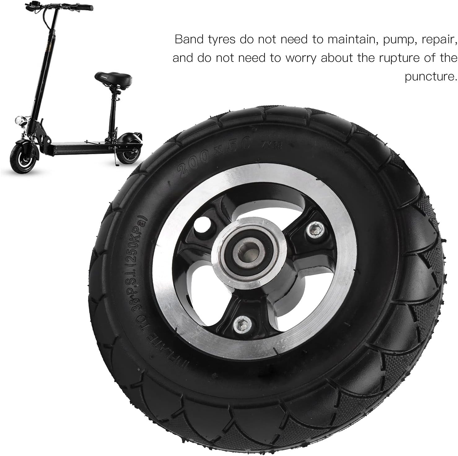Keenso Electric Scooter Solid Tire, 8 Inch Rubber Tires Anti-Skid 200x50 Wheel Rim and Tires Set with Alloy Rims