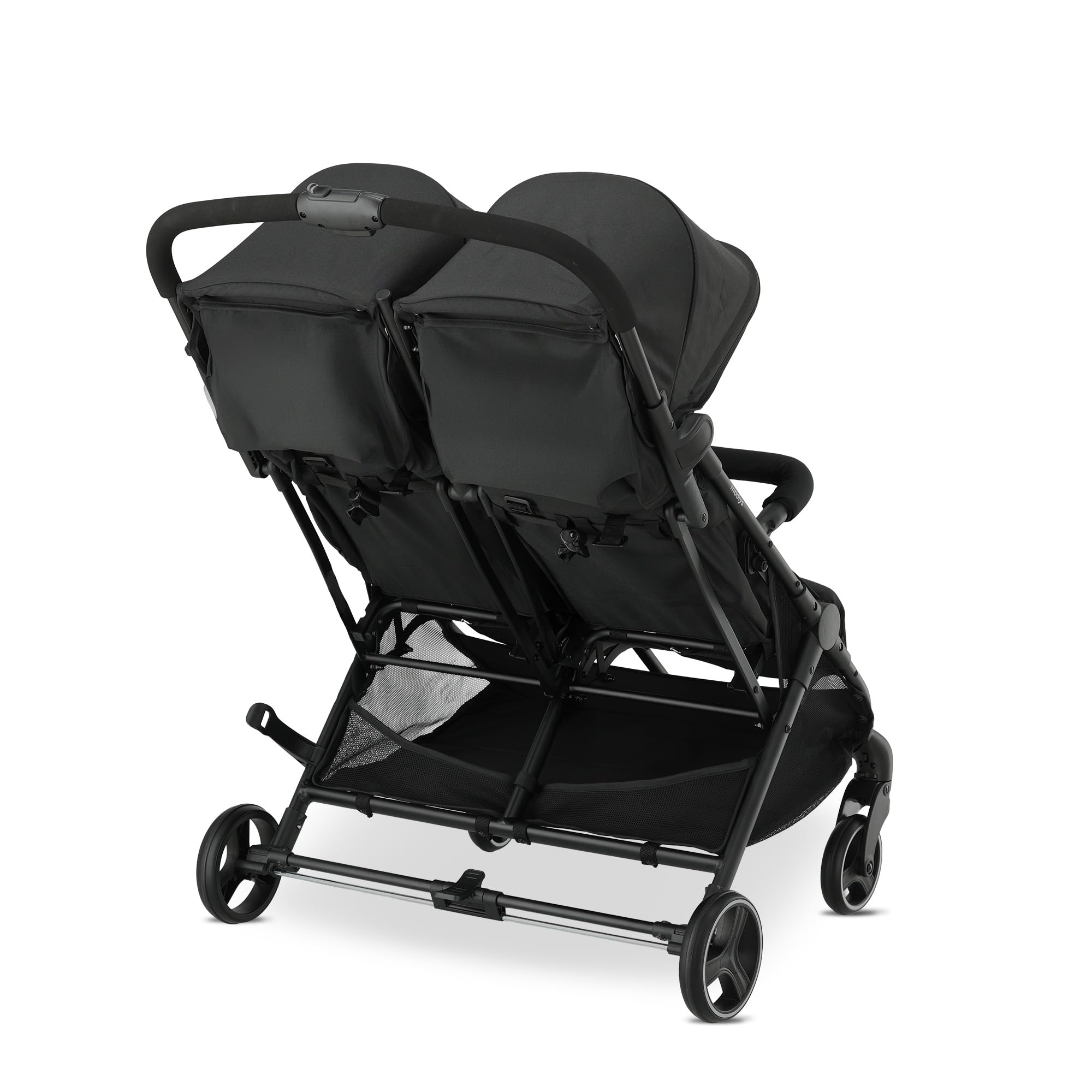 Tess Doppel-Kinderwagen Geschwisterwagen ab Geburt bis 4 Jahre 22 kg leicht zusammenklappbar freistehend großer Staukorb inkl. Regenverdeck Schwarz