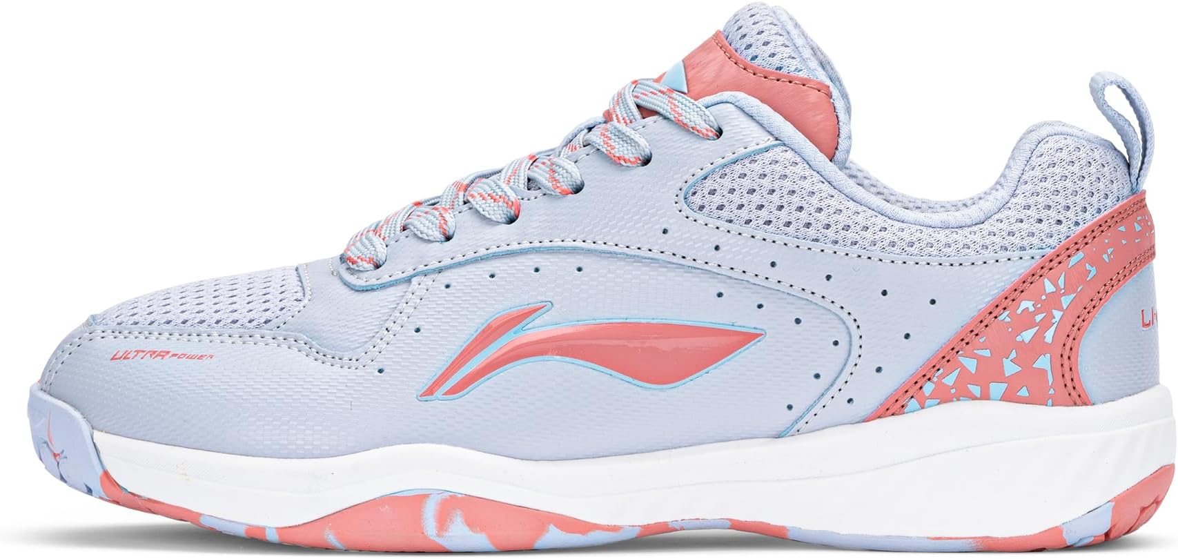 LI-NINGUltra Power Non-Marking Badminton Shoe|Indoor Sports|Stability Heel, Prototypical Sole, Lightweight Shoe (Arctic ICE/Lobster Bisque,UK 5)