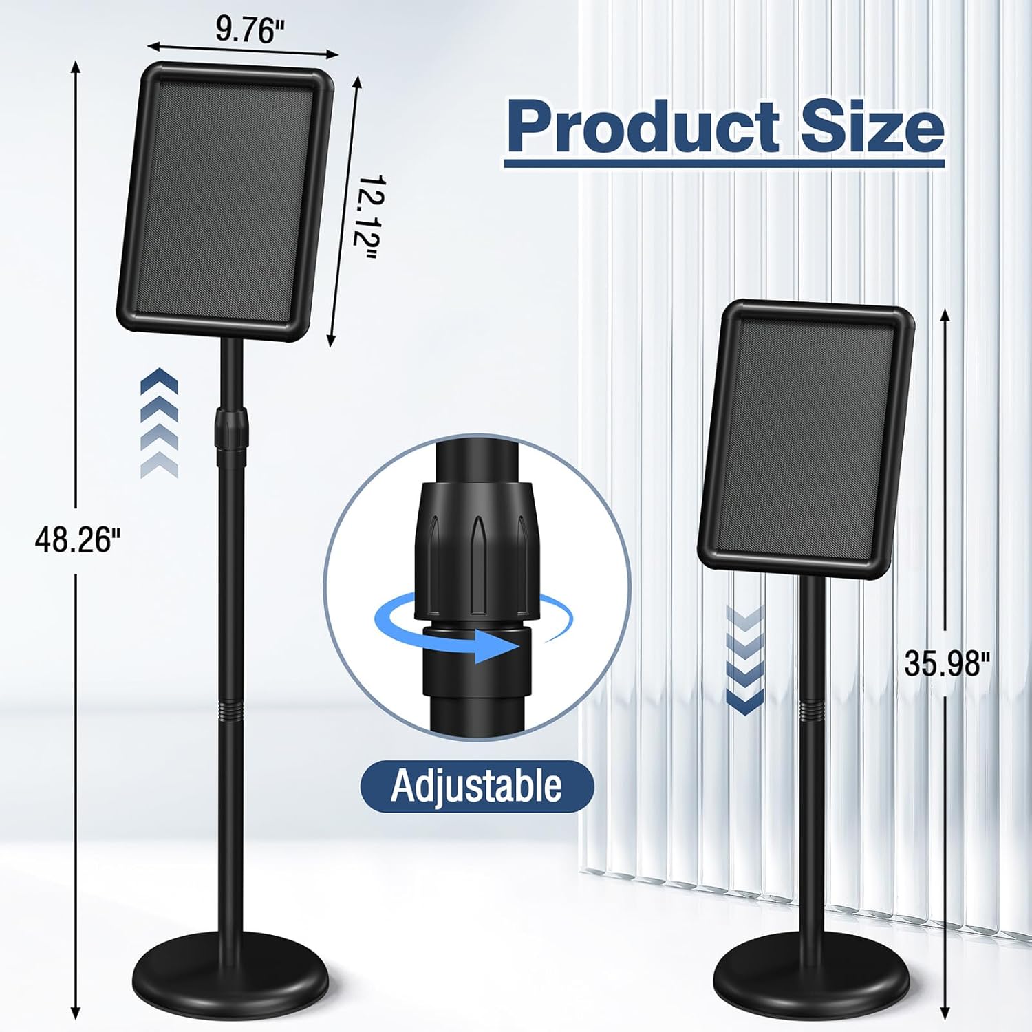 Sign Stand Sign Holder Stand Sign Stands for Display 8.5 x 11 Inches Pedestal Sign Holder 360° Rotation Adjustable Signage Stand for Business Exhibition, Restaurant, Supermarket (Black) - Image 2