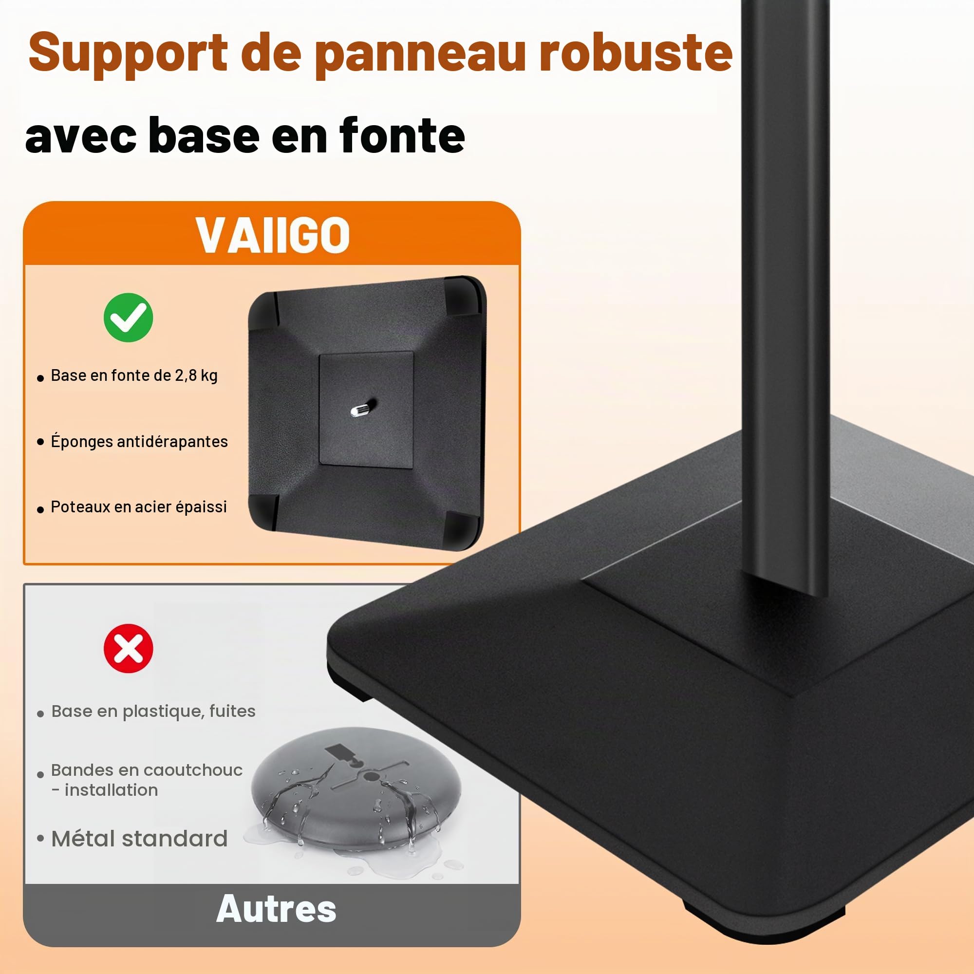 Porte-affiche en aluminium réglable, panneau d'affichage et présentoir au sol,présentoir publicitaire remplaçable, vec base en métal robuste（Noir, A3