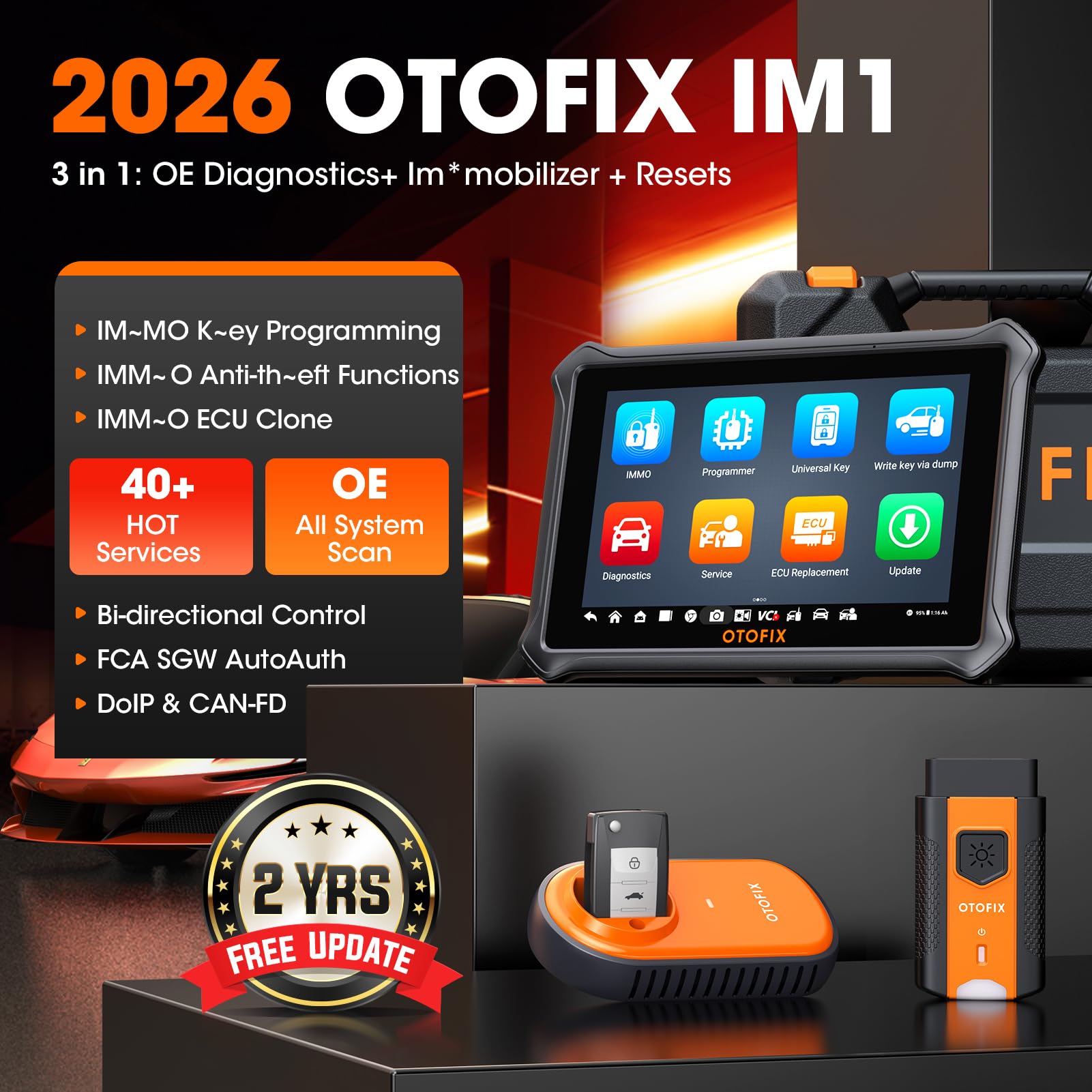 OTOFIX IM1 IMMO Programmateur clé Voiture [avec XP1], Tous Les Diagnostic Voiture du Système, Valise Diagnostic Auto avec Test Actif, 40+ Fonctions de Service, DoIP et CANFD, mises à Jour de 2 Ans