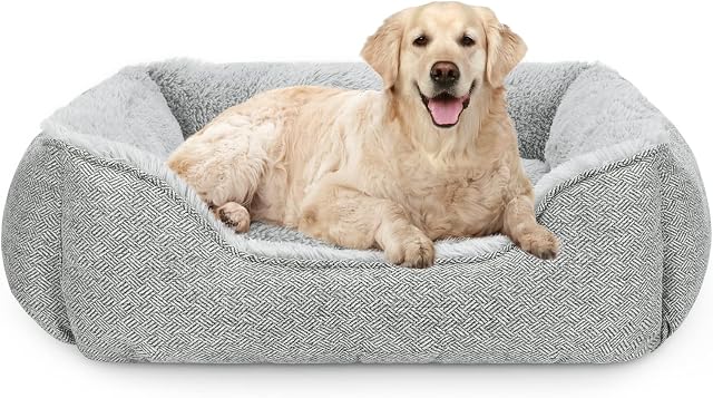 JOEJOY Dog Beds Large Washable - Cosy Puppy Bed Soft Fleece Plush Calming Dog Bed - Rectangle Breathable Cat Sofa Dog Bed Small | Medium | Large Mattress Mat For Pet, Light Grey, 35in