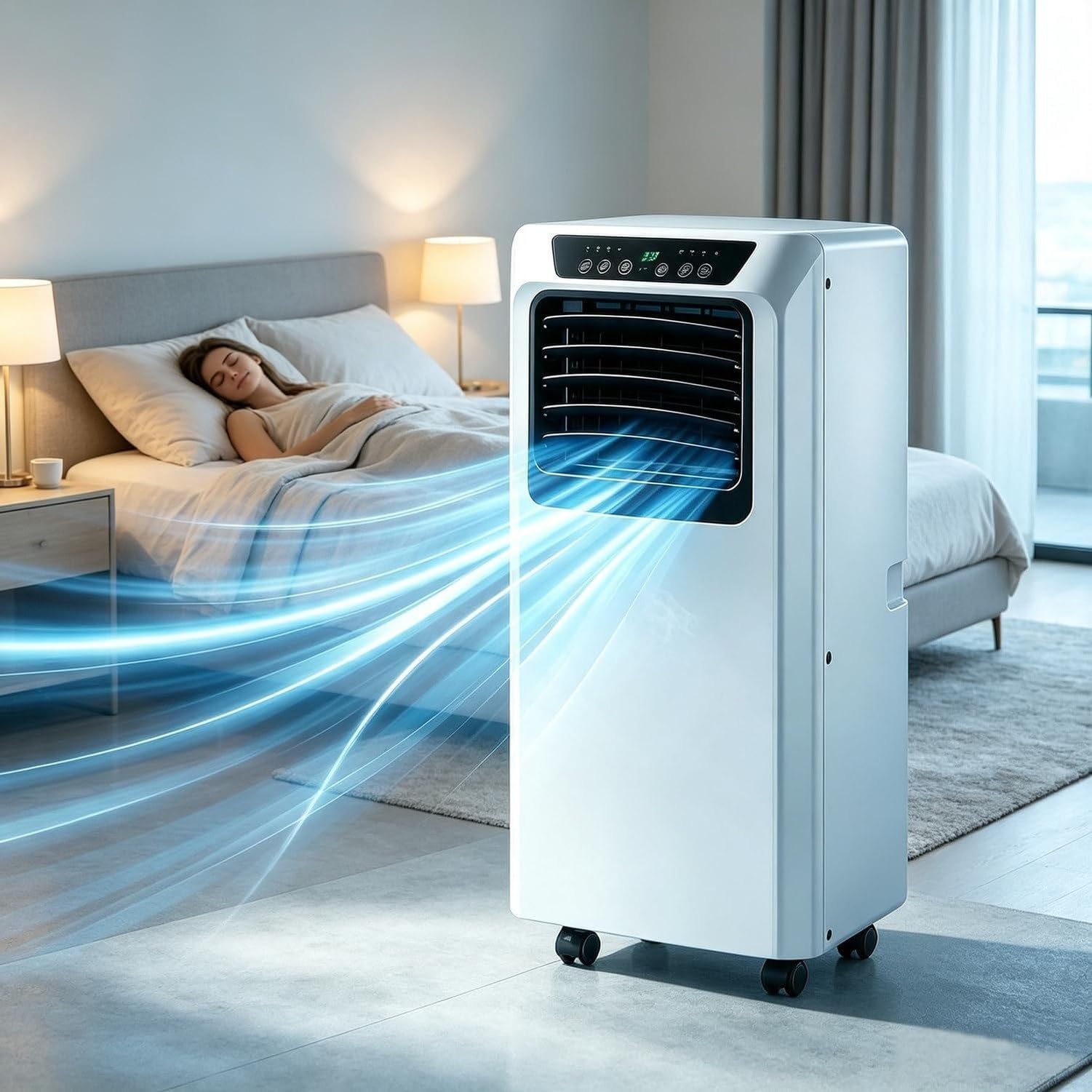 Przenośny Klimatyzator 5000/9000 BTU 3w1 Chłodzenie, Wentylator, Osuszacz, Timer 24h, Zestaw do Okna, Cichy, 9000BTU, 9000BTU