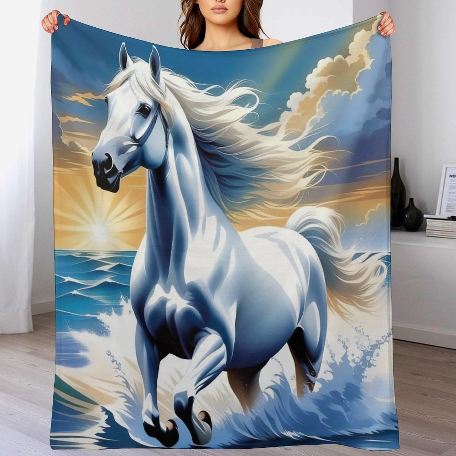 Manta de forro polar de caballo suave y cálida para sofá de 100 x 130 cm
