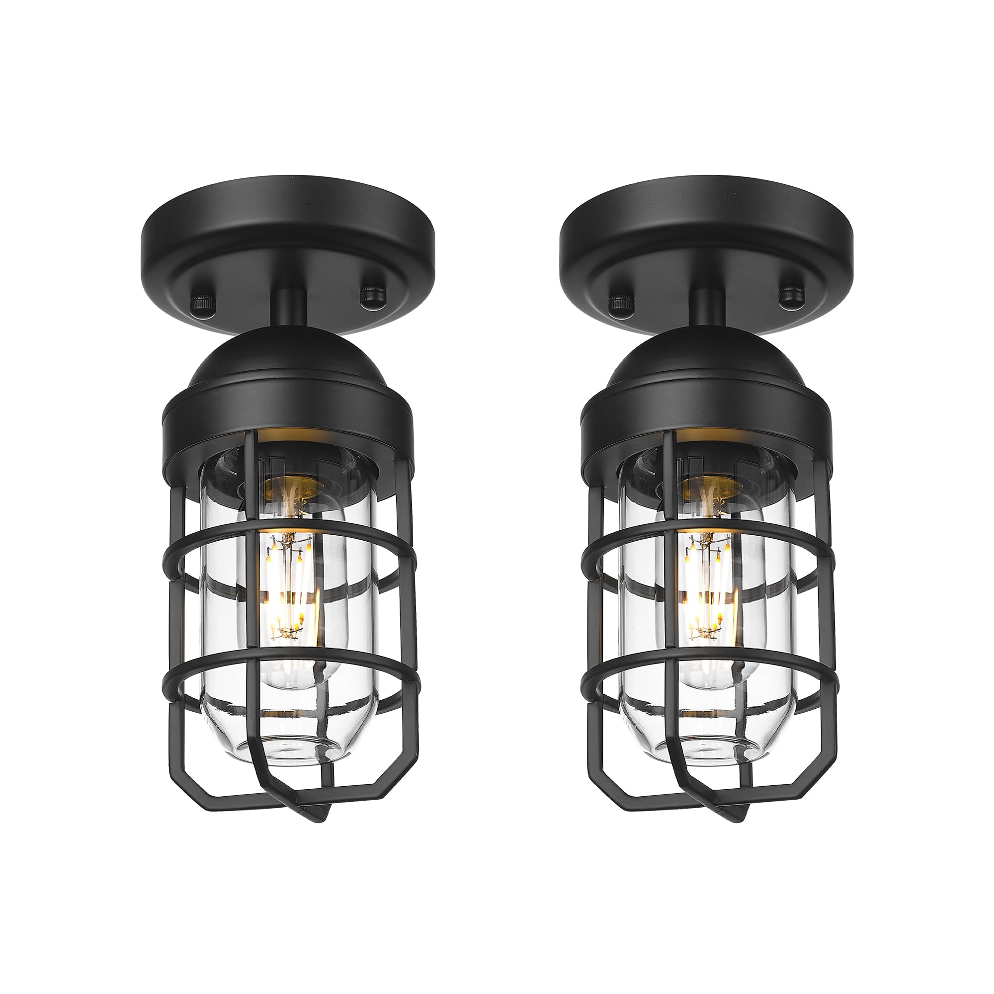 Photo 1 of Emliviar 2 Pack Outdoor Ceiling Lights, Modern Industrial Semi Flush Light Fixtures with Clear Tempered Glass in Black Finish, GE255F-2PK BK