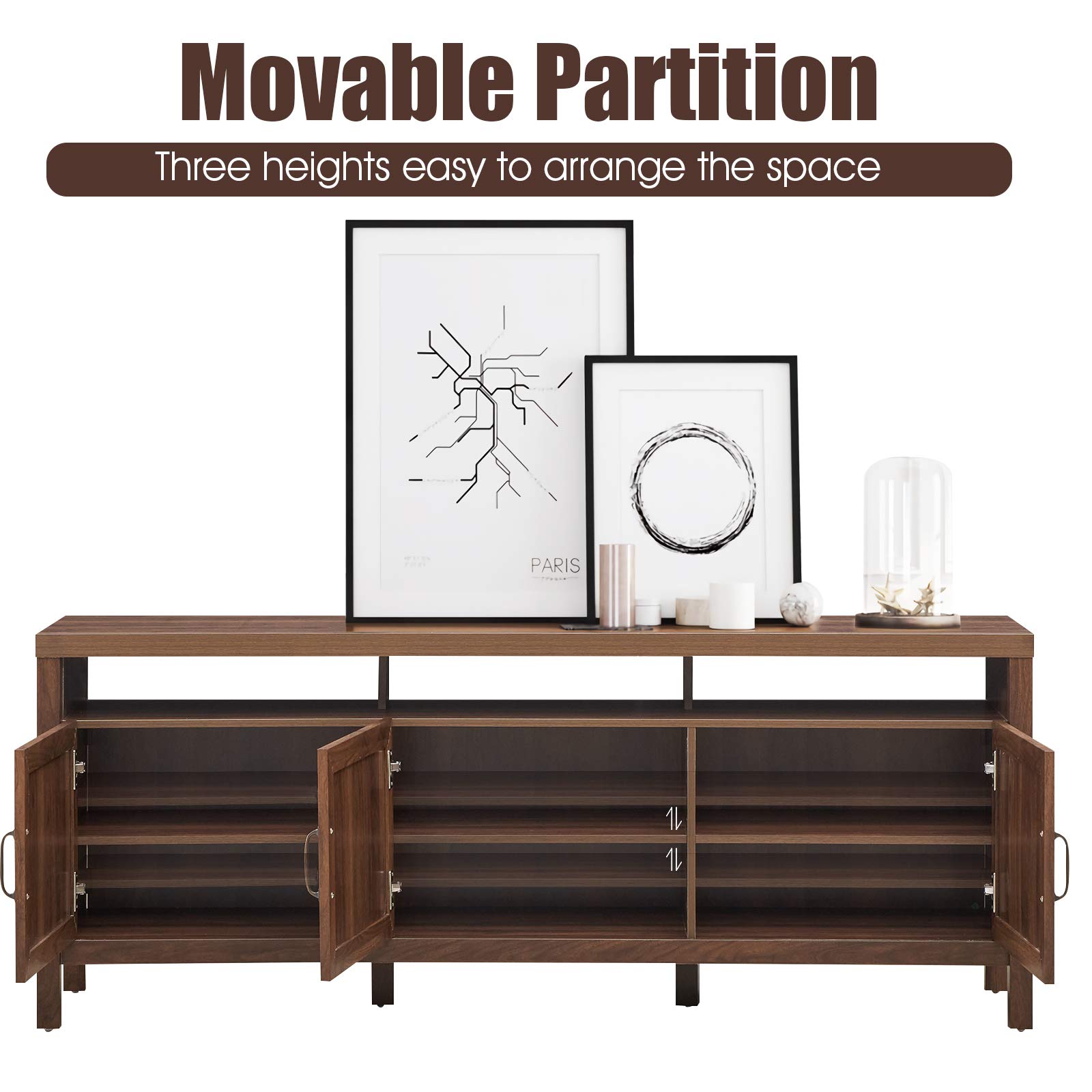 Tangkula Rattan TV Stand for TVs up to 65 Inches, Farmhouse Boho Wood