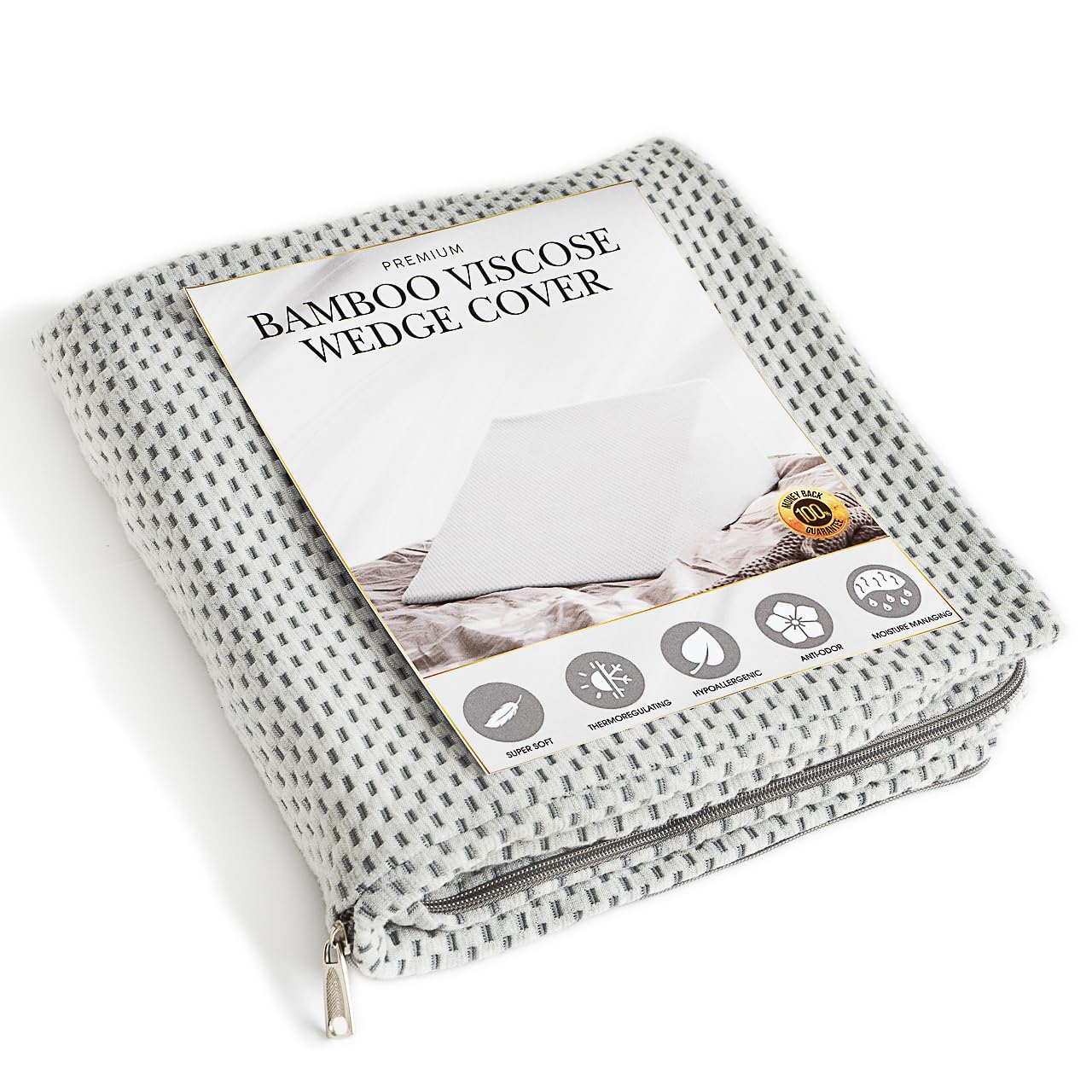 Bamboo Viscose Top Layer Wedge Pillow Case Cover 24" W x 24" L x 10" H, Moisture-Wicking, Cooling and Breathable Wedge Pillow Cover with Zipper