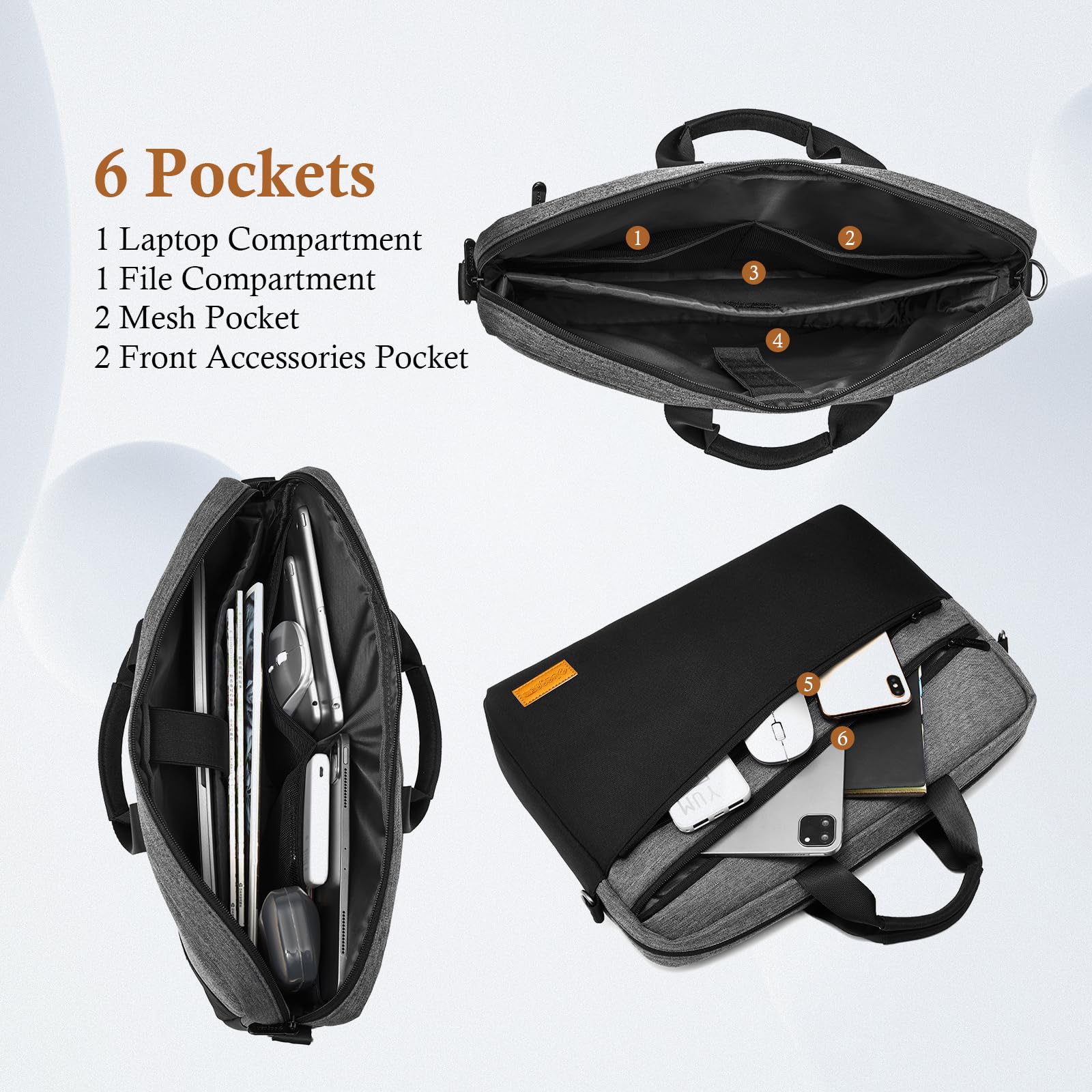 bagasin Borsa a Tracolla per PC, Borsa Messenger per Porta Laptop 15 15,6 16 Pollici, Custodia per PC Computer Portatile, Valigetta Tessuto Idrorepellente, Imbottita e Leggera