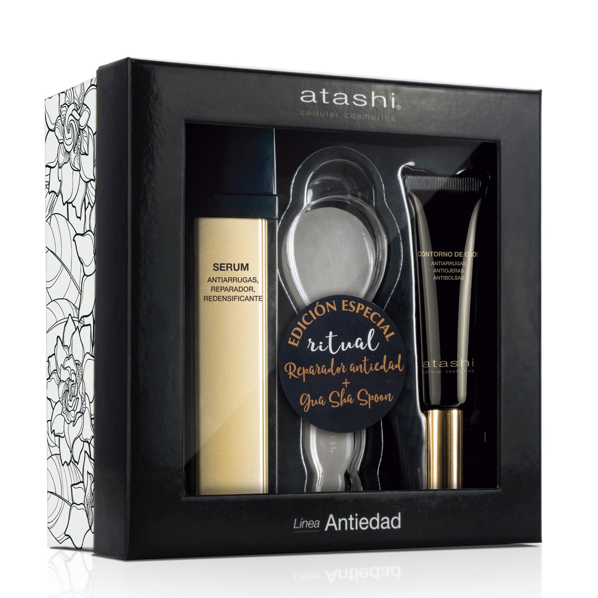 Atashi | Rituale riparatore antietà | siero ridensificante antirughe + contorno occhi antirughe + Gua Sha Spoon | 50ml + 15ml