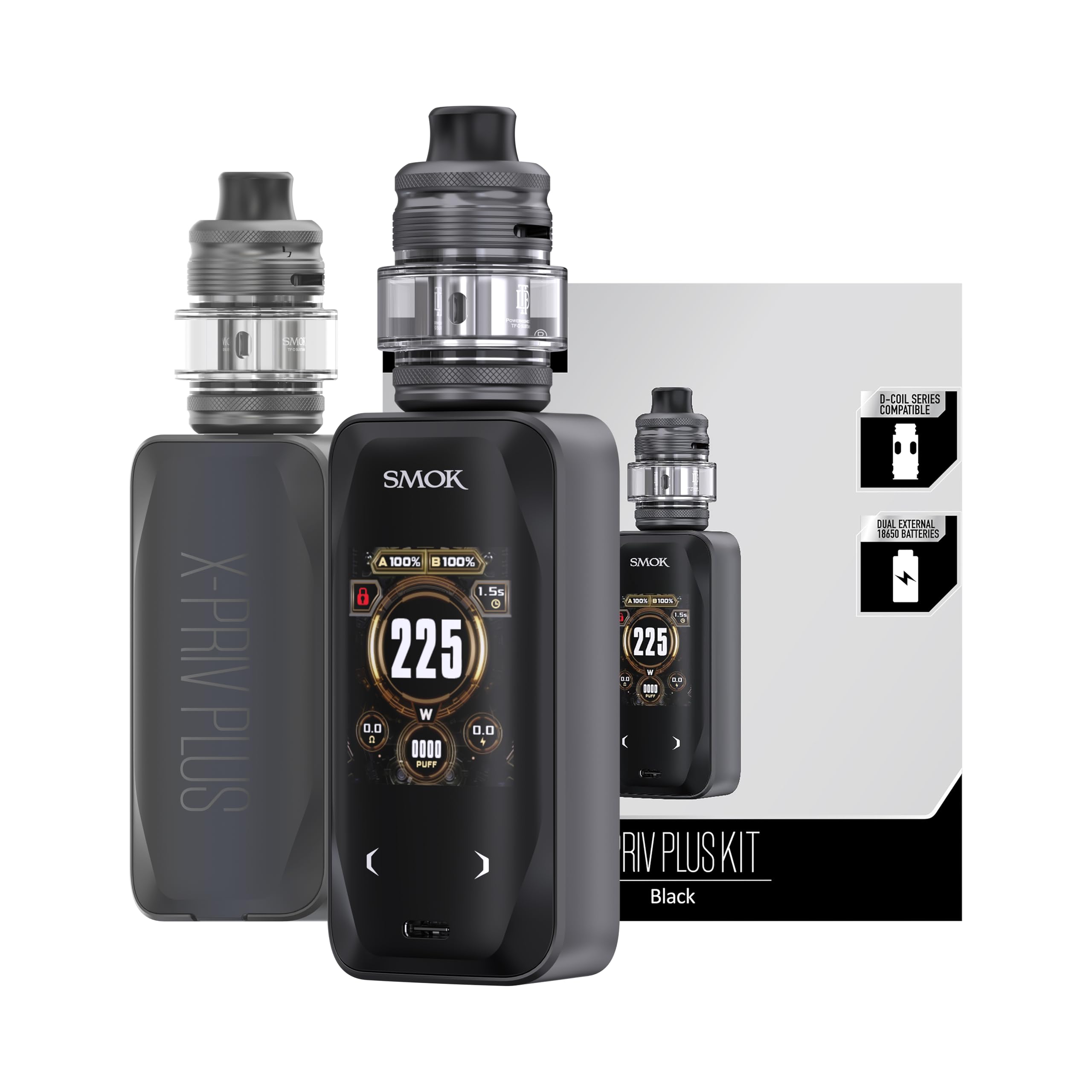 SMOK X-Priv Plus Mod Kit 225W TF-D Tank 5,5 ml 2x18650 ohne Akkus Schwarz