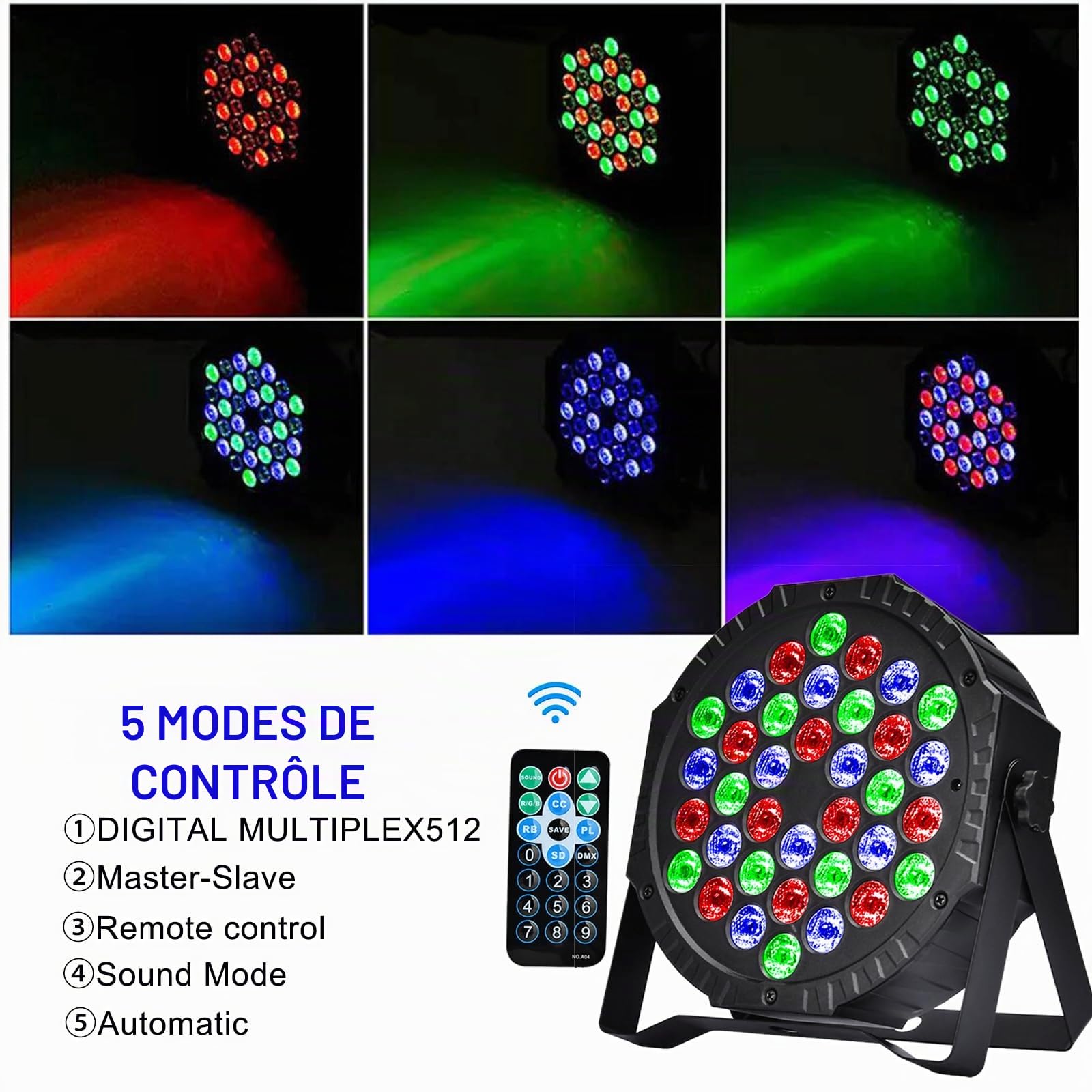 LED Par Projecteurs DJ Light Lumière Disco de Fête 36 LED Lampe de Scène 7 Modes D'éclairage avec Télécommande pour Stage DJ Show Party Bar KTV Halloween Noël (2 pcs)