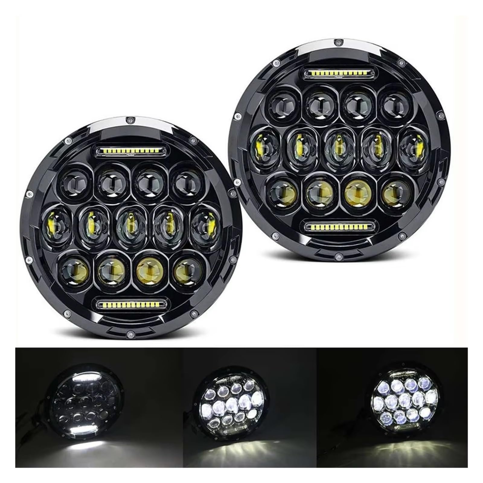 Faro anteriore Per Lada Per Niva 4X4 Per Auto Fuoristrada Nero 7 Pollici LED Fari Rotondi DRL Hi Lo Beam Faro(D 2pcs)