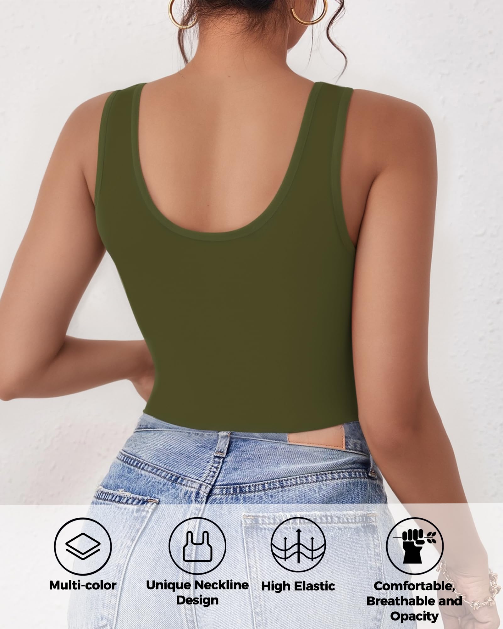 2-3 canottiere da donna, crop top senza maniche con scollo a U, crop top basic corto racerback per uscire magliette sportive atletiche, Nero e verde., XS