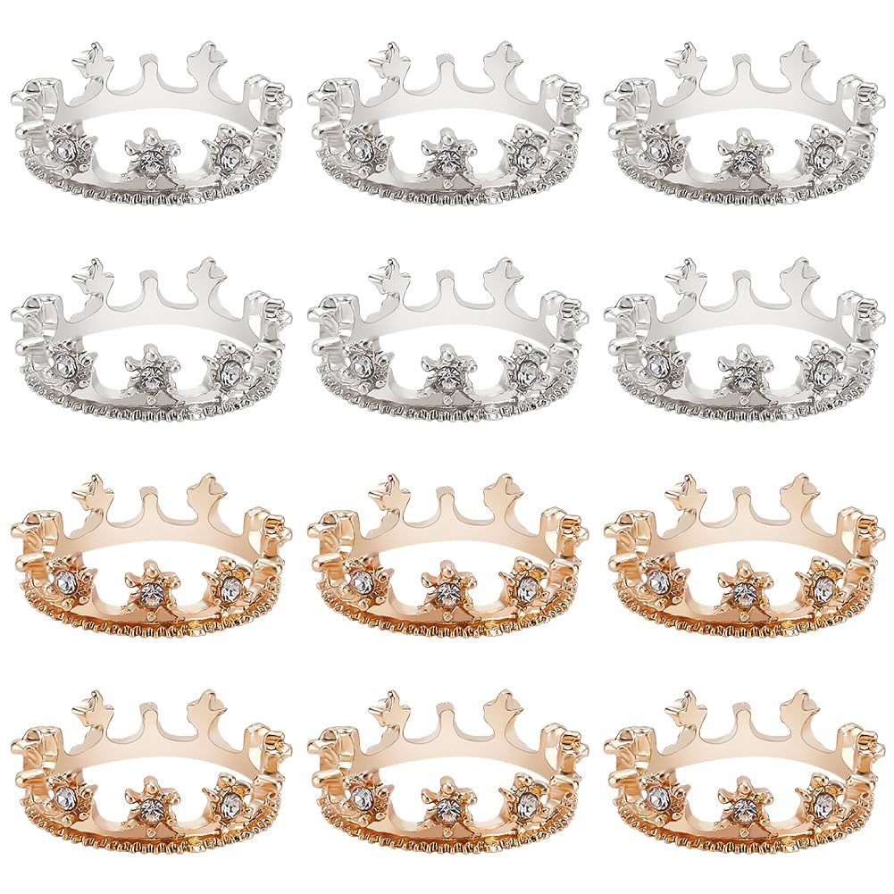 FREEBLOSS 12 pezzi casa delle bambole mini corona in metallo mini corona per bambole oro e argento minuscola corona in miniatura mini oro corona in lega corona principessa topper bambole copricapo