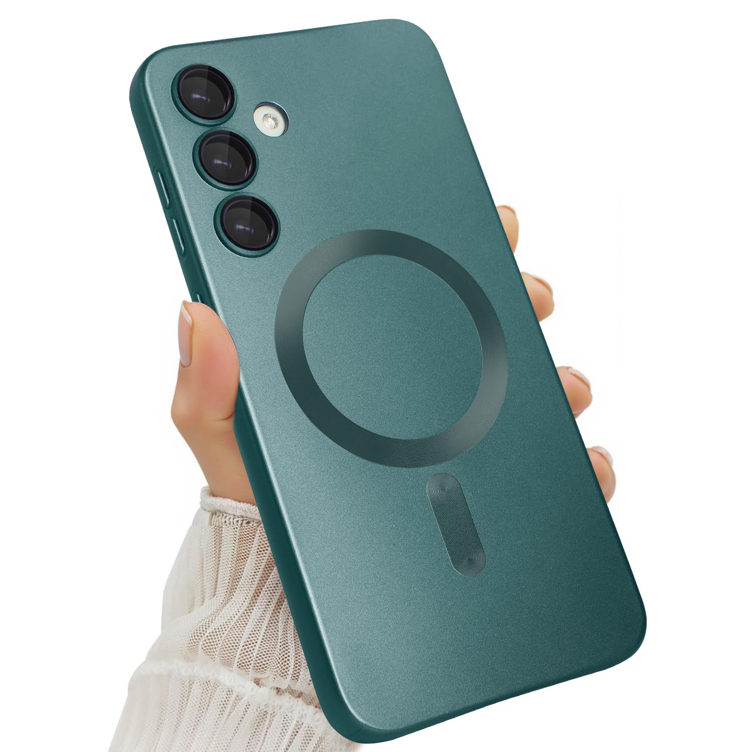 Amzfield Magnetic for Samsung Galaxy S24 Case for Women Men Girls [Compatible with MagSafe] [Camera Lens Protector] Matte Cute Slim Soft Silicone