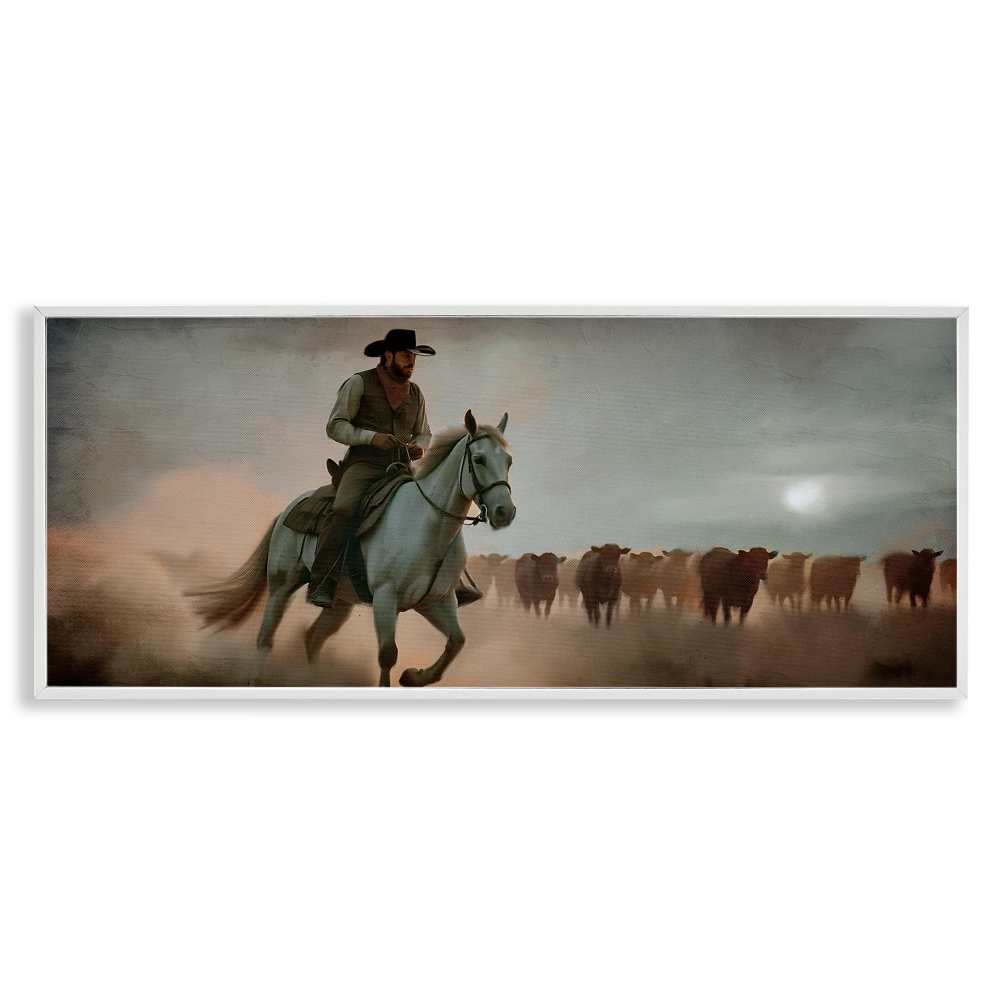 Stupell Industries 'Home Bound Cowboy', Framed Giclee Art, White, 24 x 10 Inches, Easy to Hang and Sturdy, Made in USA, by Kim Allen
