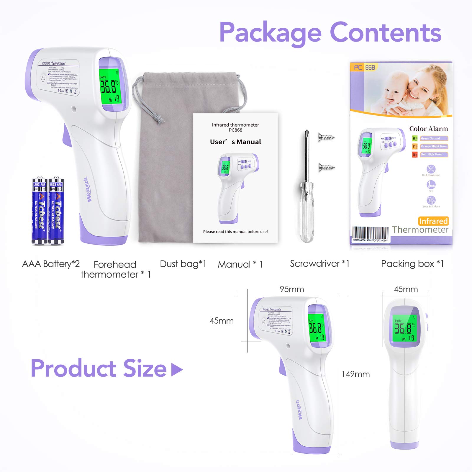 Termometro febbre infrarossi 2 in 1 Termoscanner professionale per febbre Misuratore temperatura corporea Termometro digitale Memorizza 99 letture per adulti neonati bambini