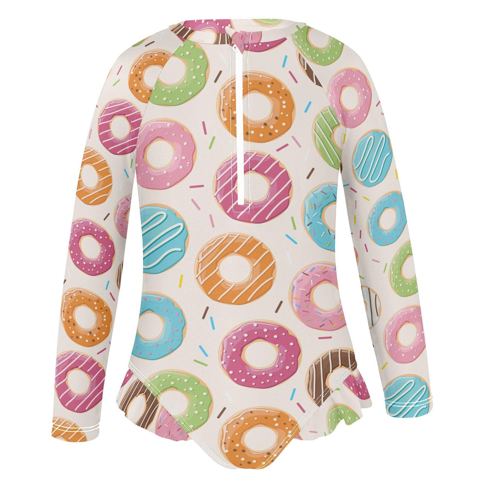 Ollabaky Baby Girls Long Sleeve Swimsuit Colorful Tasty Glossy Donuts One Piece Bathing Suit Rash Guard UPF50+ Toddler Girl Swimwear, 11-12T