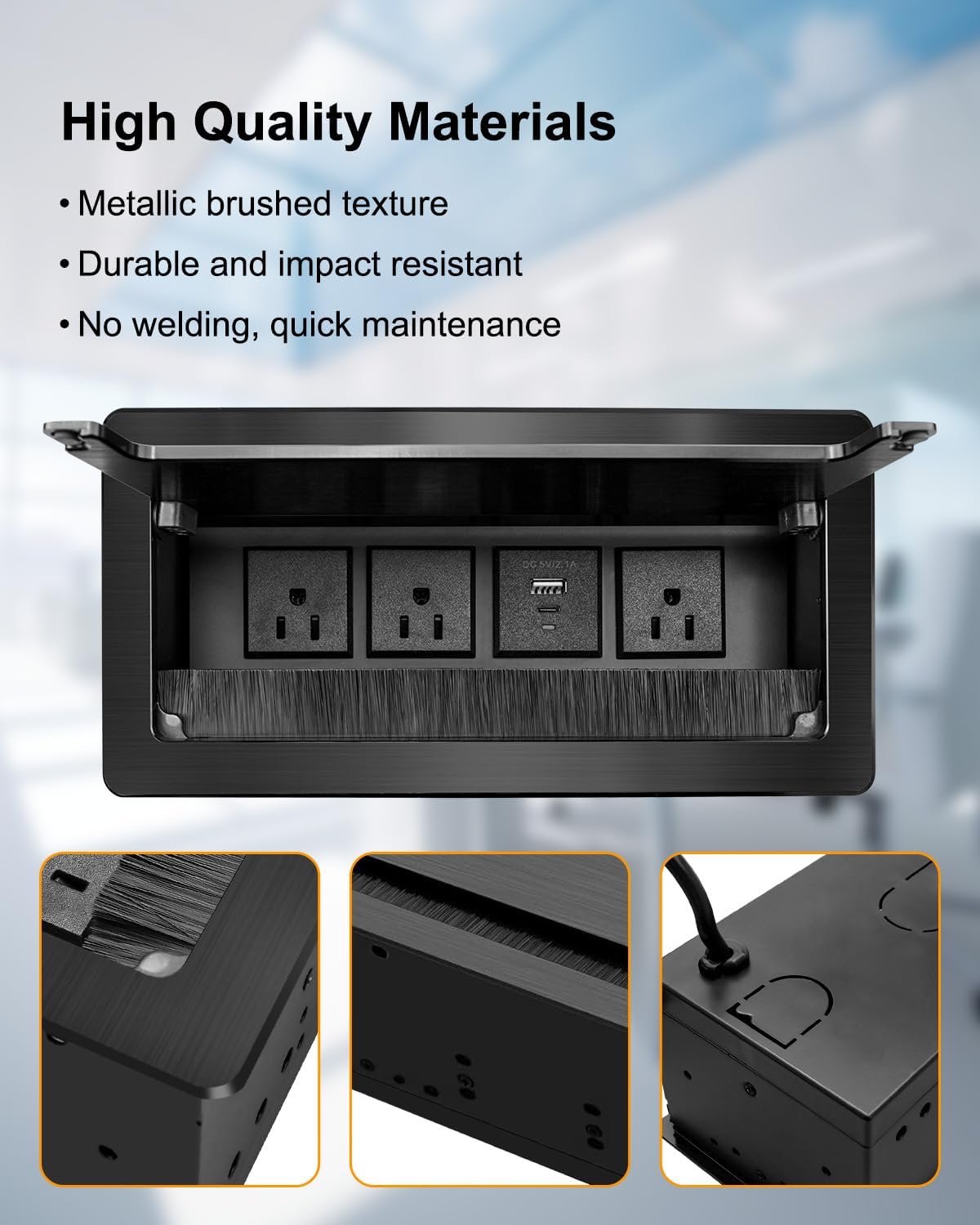 Conference Table Hub Power Outlet with 3 AC Power Outlets and USB Fast Charging, 9.8FT Power Cord Embedded Outlets, Heavy-Duty Desktop Socket Connectivity Box for Office, Home, Study Spaces