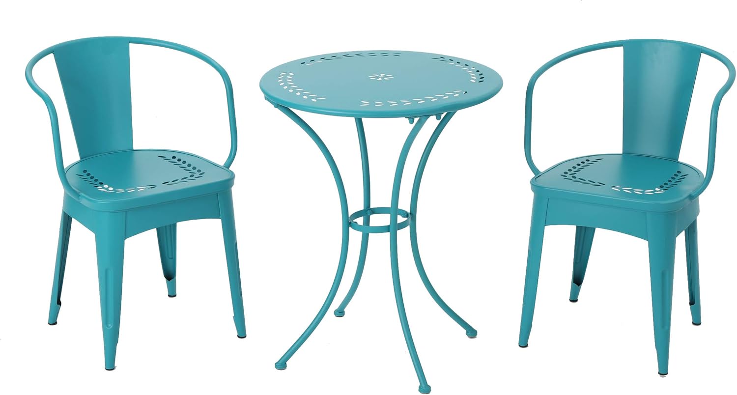Christopher Knight Home Lourdes Iron Bistro Set, 3-Pcs Set, Matte Teal : Patio, Lawn & Garden