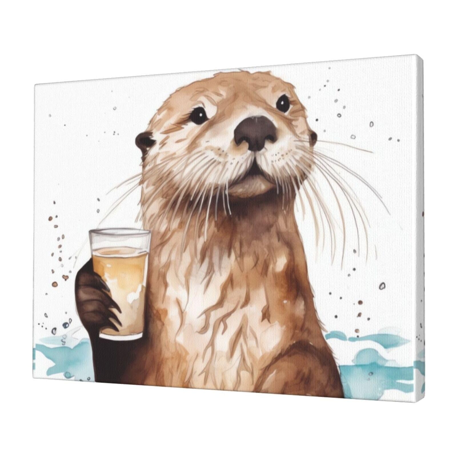 KLOPH Sea Otter Canvas Wall Art for Living Room 12"x16" Modern Artwork Painting for Bathroom Hanging Canvas Prints Aesthetic Wallart for Bedroom Kitchen Office Wall Decor