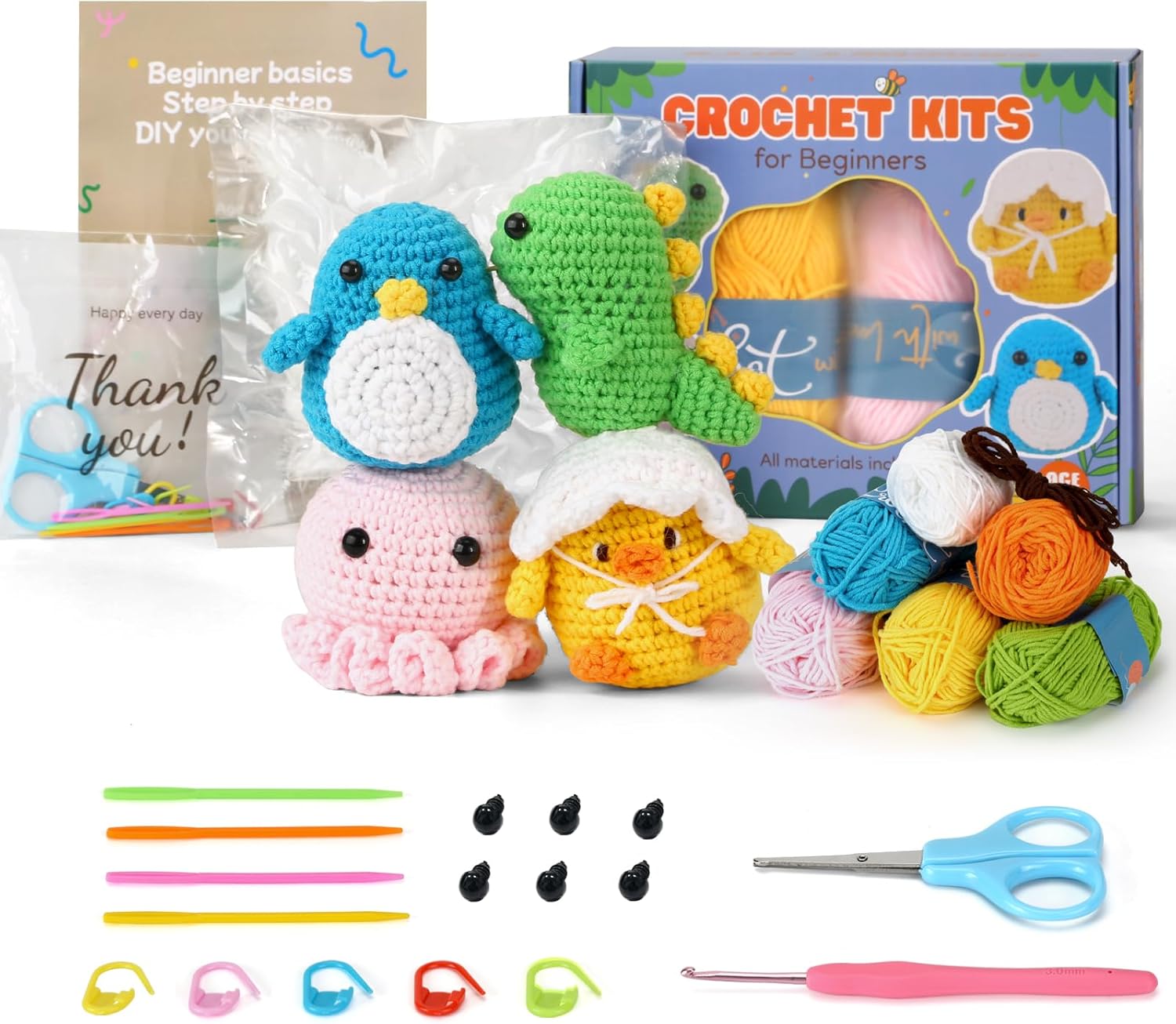 Crochet Kits for Beginners, 4 Sets Beginner Crochet Starter Kit with StepbyStep